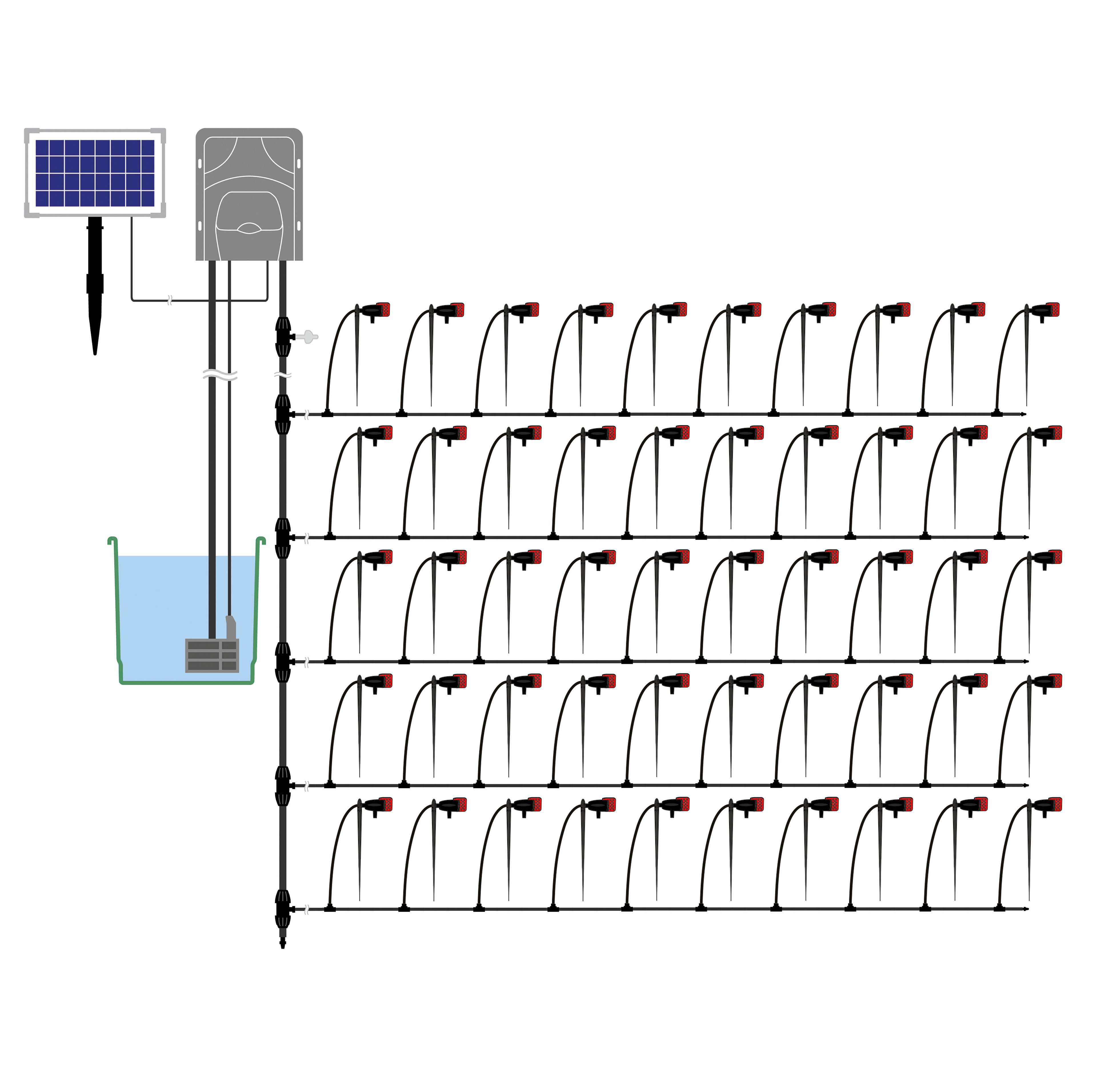 esotec Bewässerungssystem Solar Bewässerungssystem WaterDrops 50 regulierbare Tropfer 101124, (Komplettset)