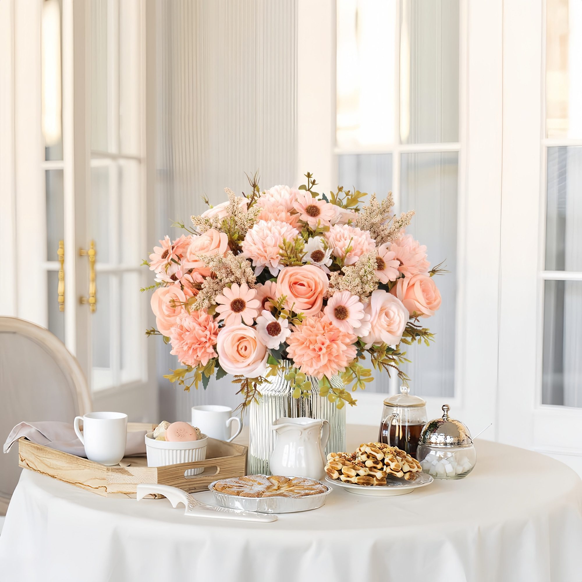Kunstblumenstrauß Künstliche Rosenblumen 2er-Set – Seidenblumenstrauß für Dekoration, FOUORTUNATE-BEE, Perfekt für Hochzeit, Party oder Heimdekoration in Rosa – Bild 4 von 5
