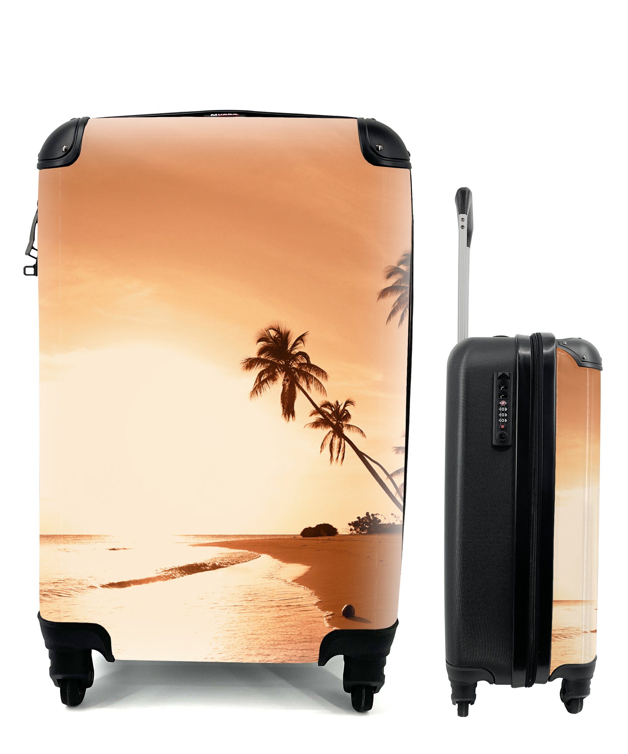 MuchoWow Handgepäckkoffer Sonnenuntergang - rollen, Meer, Reisetasche Rollen, mit 4 Handgepäck - Strand Trolley, - für Reisekoffer - Ferien, Palme Tropisch