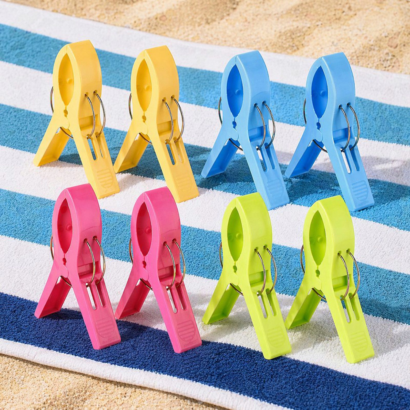 Haushalt International Sturmwäscheklammern Strandtuchklammern Handtuchklammer Bunt 12x6cm Kunststoff 8er Set, Mehrfarbig, Robust, gefedert, Urlaub, Camping