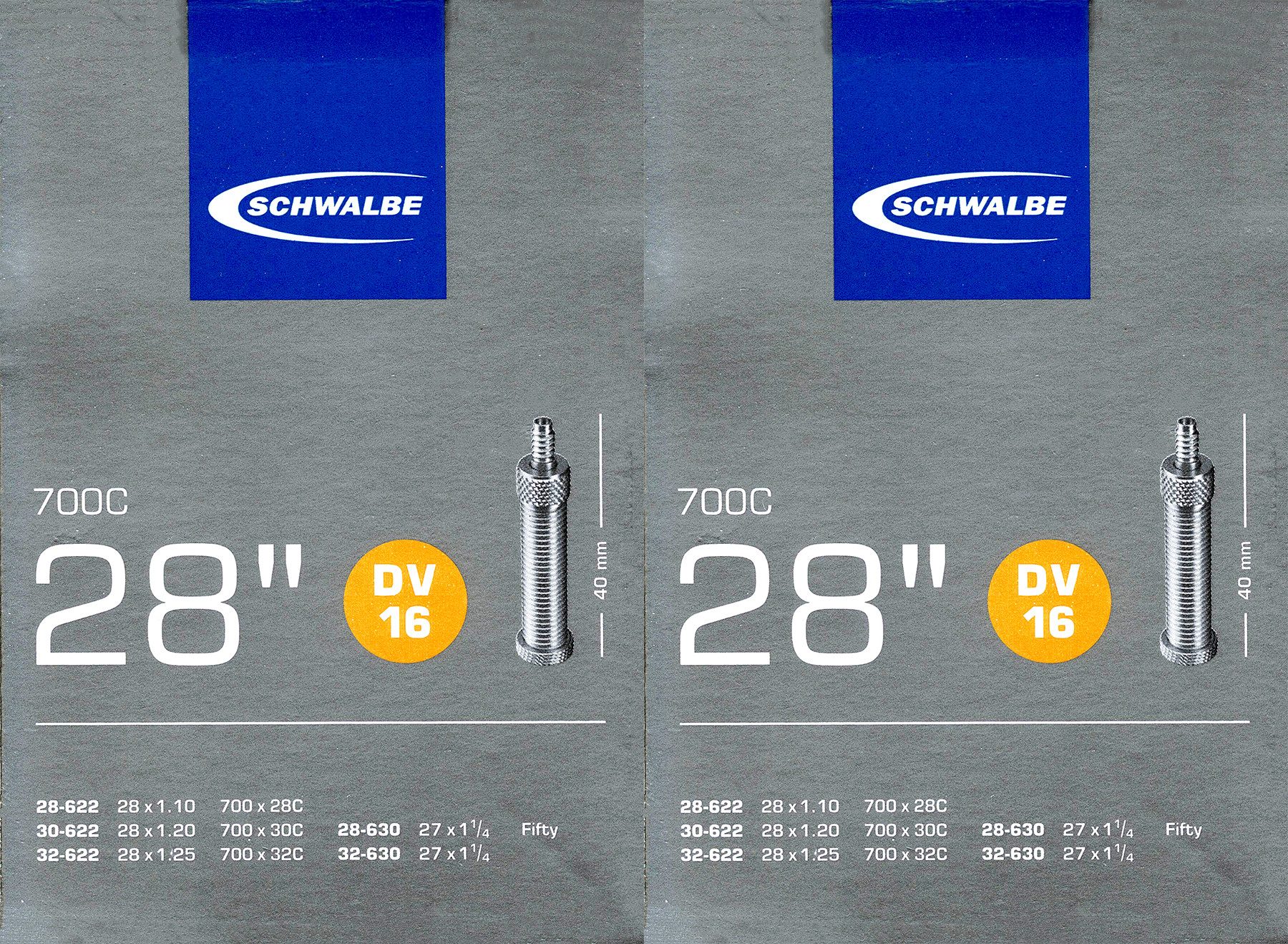 Fahrradschlauch 2x Schwalbe DV 16 Schlauch 28" Blitzventil DV16 Dunlopventil