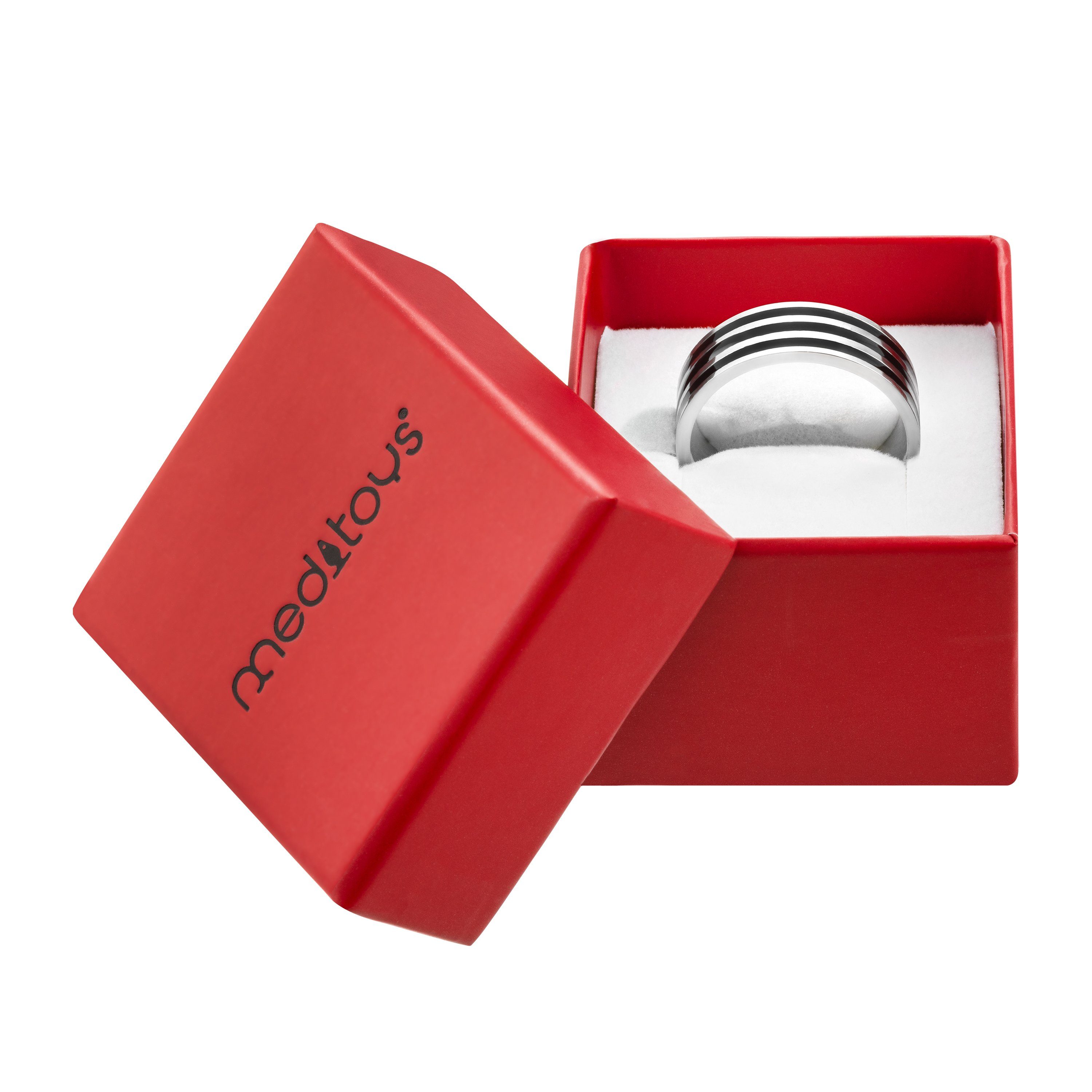 meditoys Fingerring Herren-Edelstahlring · mit Längsrillen in schwarz und silber · 64