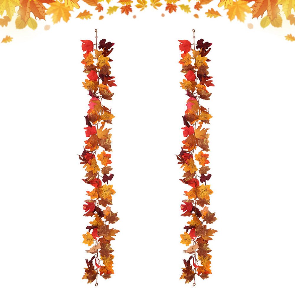 Kunstgirlande Herbst Girlande Ahornblätter, 2er-Pack künstliche Herbstgirlande, Sorvyzxn, Ahornblatt 1,75 m/Stück Herbstdekor Herbst-Erntedankdekor