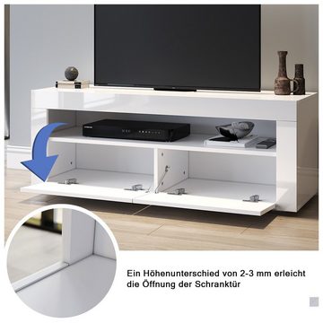 SONNI TV-Schrank TV Lowboard 120x40x45 Weiß Hochglanz mit LED-Beleuchtung 12 Led Farben tv schrank in wohnzimmer, sideboards