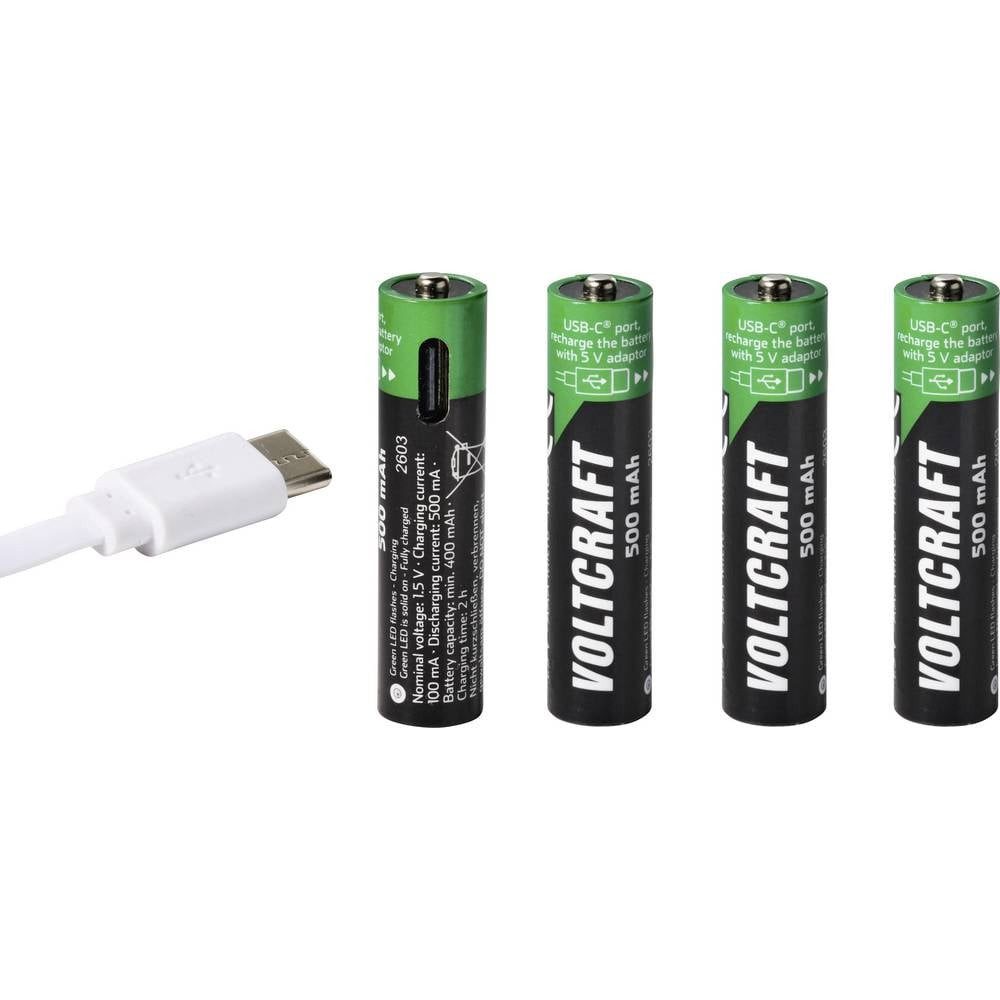 VOLTCRAFT Micro (AAA)-Akku Li-Ion 500 mAh 1.5 V 4 St. VC-17275565 Akku, aufladbar über USB-C®