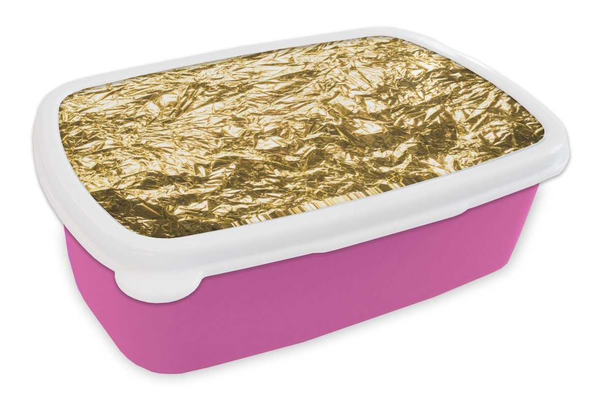 Brotbox rosa Textur, Kunststoff, mit Kinder, MuchoWow Mädchen, Goldfolie faltiger Snackbox, Lunchbox Brotdose Kunststoff Erwachsene, für (2-tlg),