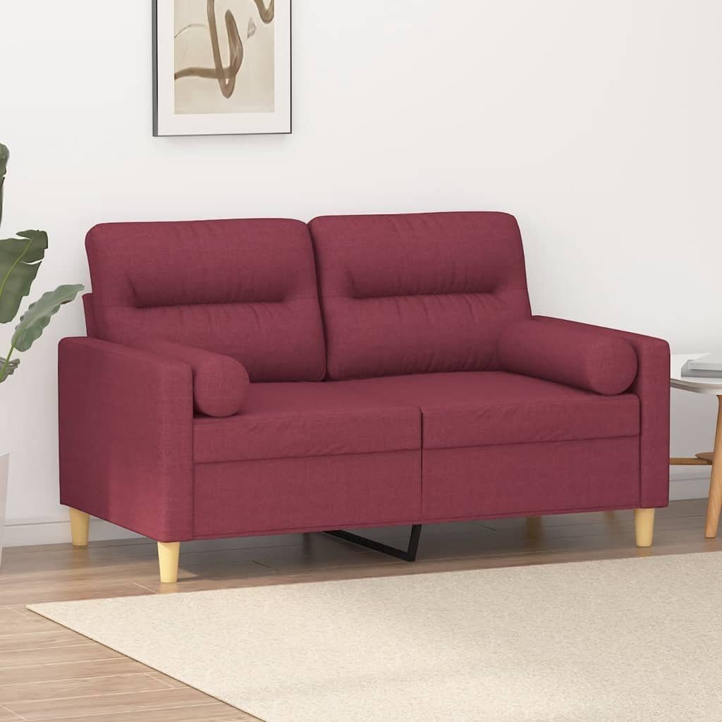 vidaXL Sofa 2-Sitzer-Sofa mit Zierkissen Weinrot 120 cm Stoff