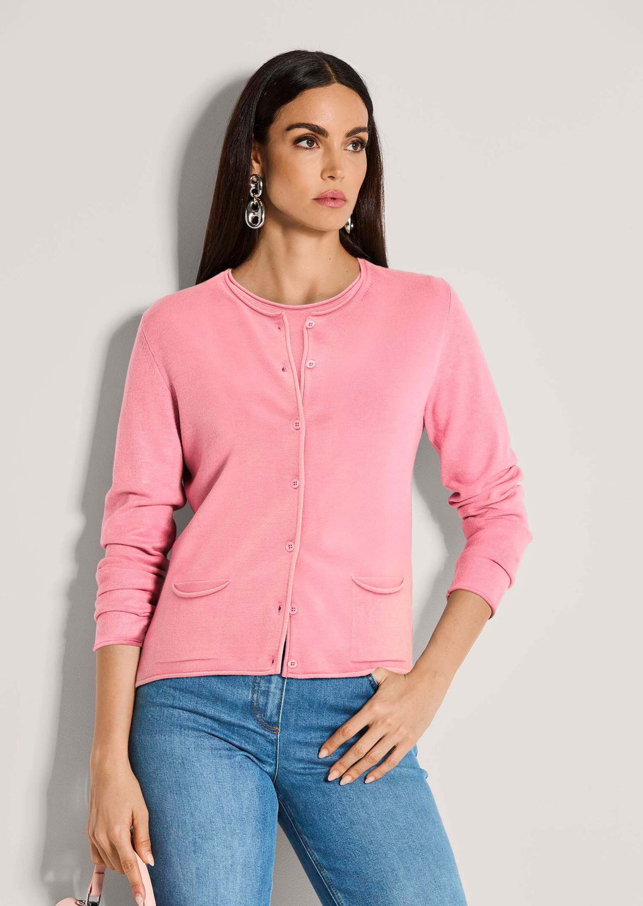 MADELEINE Strickpullover Basic Strickjacke mit Halbarmpullover Langarm Strickjacke mit Feinstrickpullover, Set, Modal