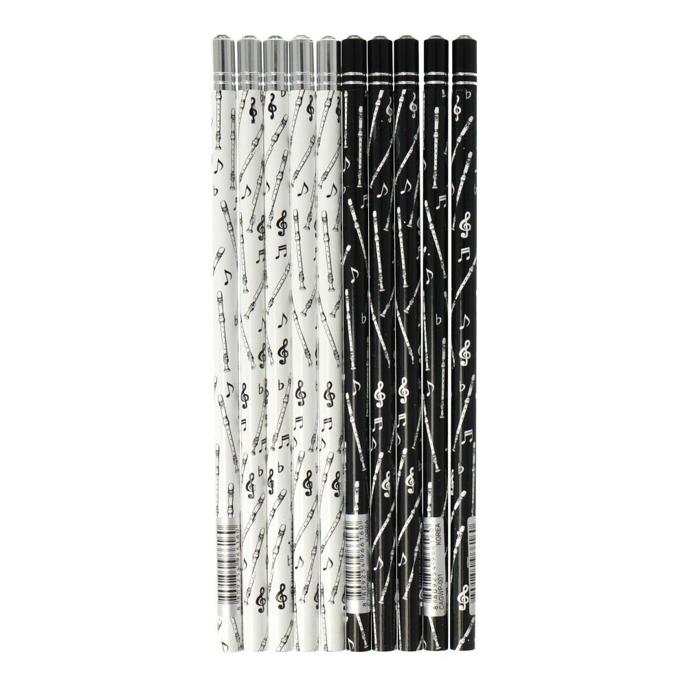 mugesh Bleistift Bleistifte Instrument schwarz-weiß Schmuckstein mit Blockflöte, Set, für (10-er Musiker (10er-Set) Schmuckstein), mit
