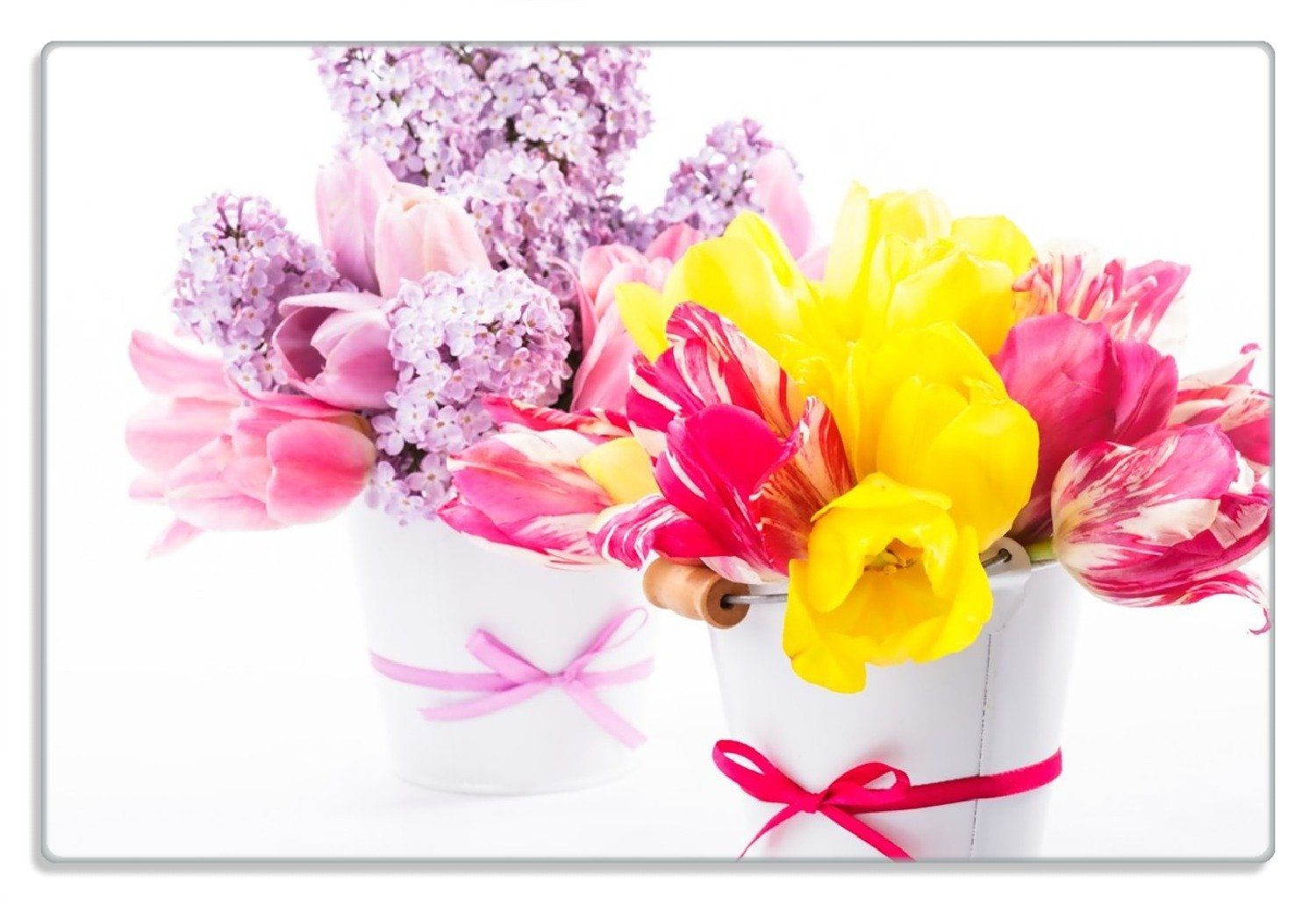 Blumen-Bouquets Tulpen und Gummifüße rutschfester Frühstücksbrett (inkl. 4mm, Wallario 20x30cm 1-St), gelben roten aus und Zwei Flieder,