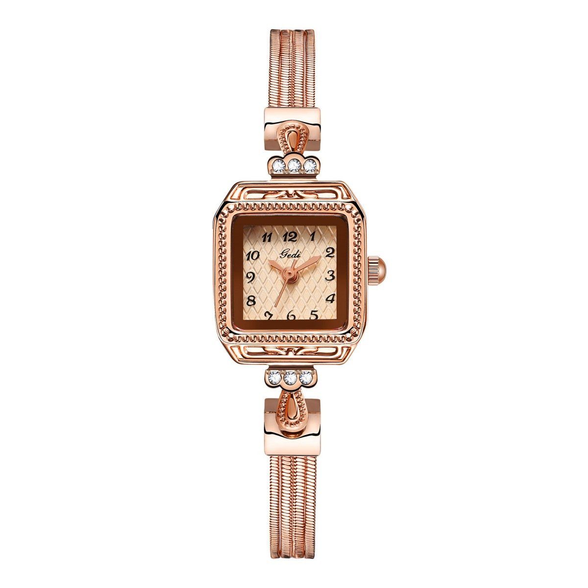 carefully selected Quarzuhr Damen-Uhr mit Schlangenarmband im Vintage-Stil aus Kupferimitat Rosa