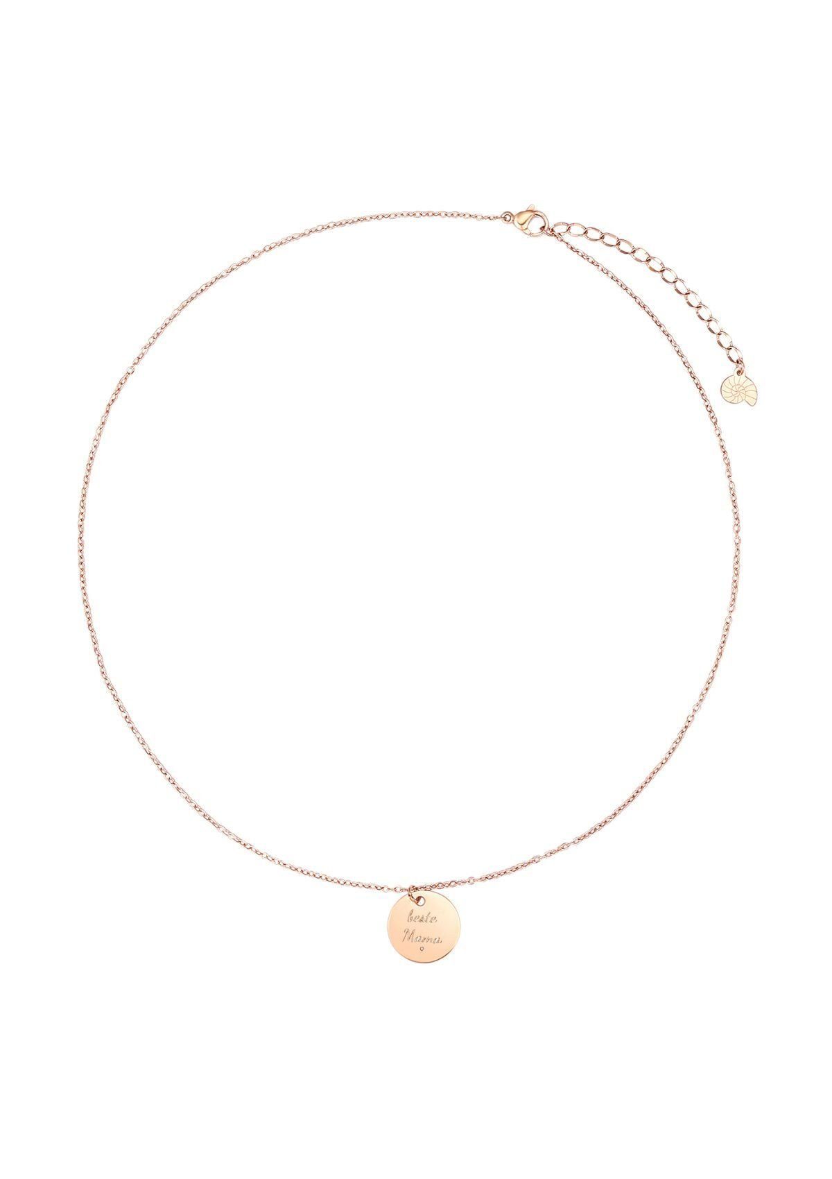 Hey Happiness Kette mit Gravur ‘Beste Mama’ Kreis Plättchen hängend, 18K Roségold vergoldet, Damen Kette Edelstahl Anhänger graviert, wasserfest