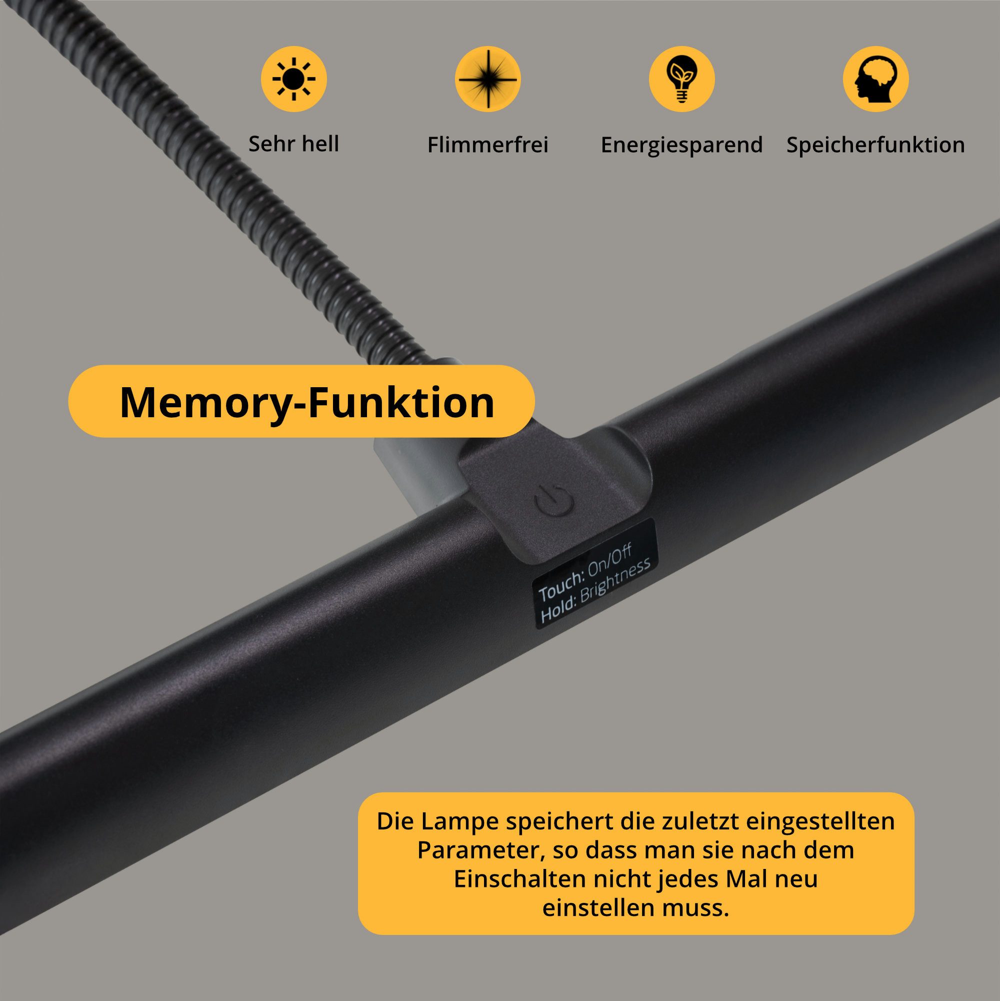 Classic Cantabile LED Tischleuchte 12120WW Pianoleuchte Easy mit flexiblem Schwanenhals und Touch-Sensor, warm-weiß, stufenlos dimmbare Leuchte und 18 helle LED – Bild 4 von 5