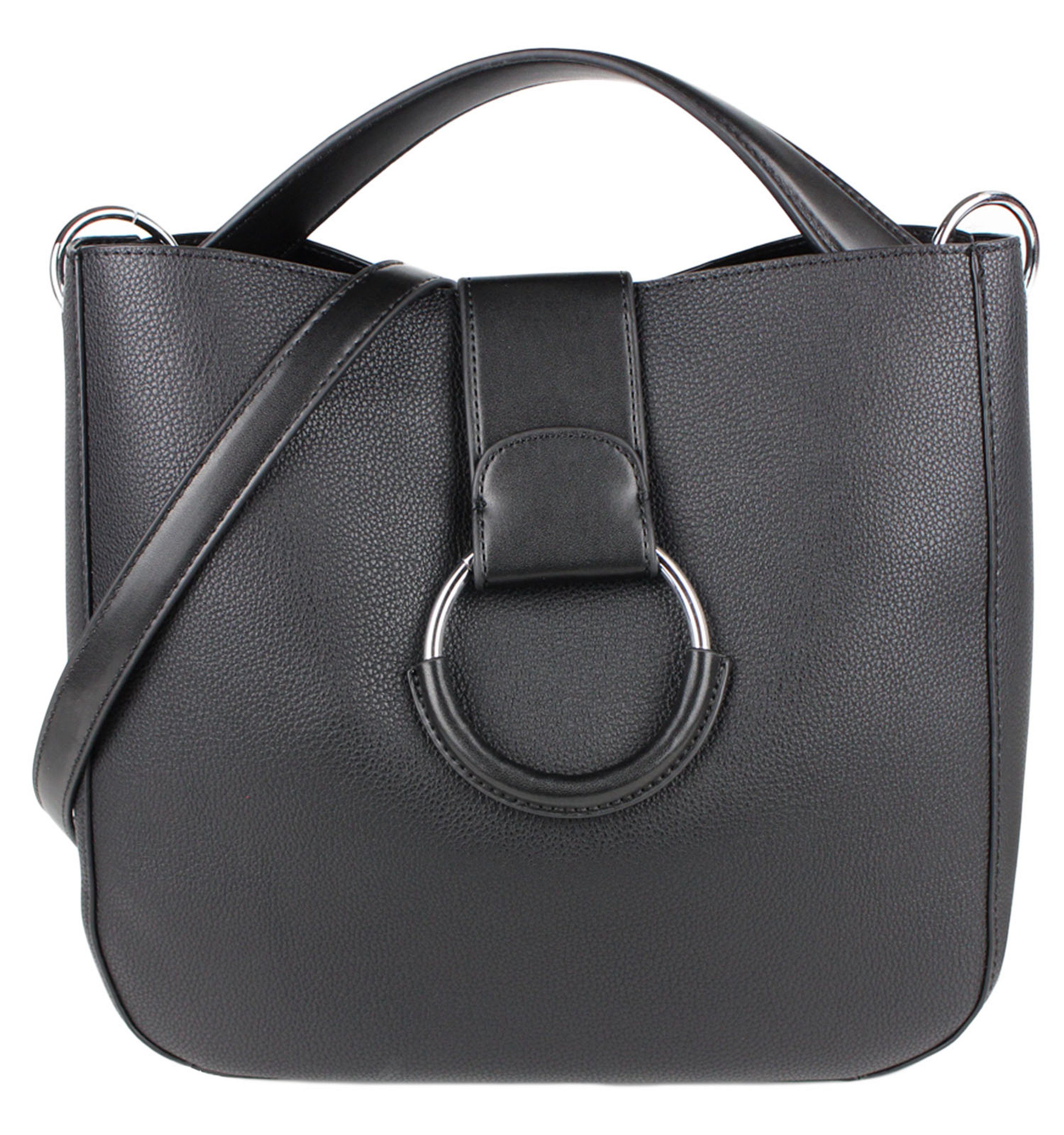 Tom & Eva Handtasche Shopper Tasche - Beuteltasche mit Herausnehmbarer Innentasche, Kunstleder Handtasche, Schwarz