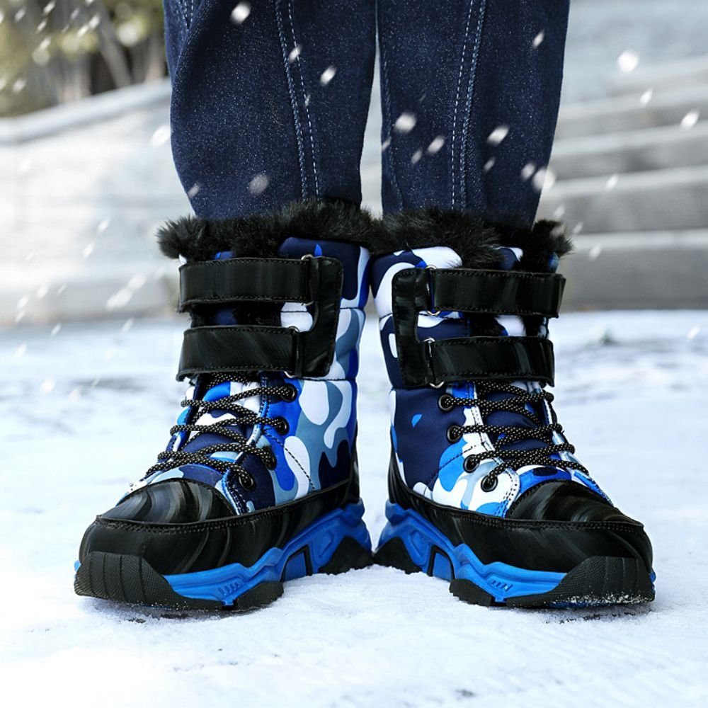 HUSKSWARE Snowboots warme halten, warm (Mittelhohe Kinderstiefel blau Schneestiefe, Vlies) schwarz und Winterkinder-Sneaker, rutschfest, Baumwollschuhe