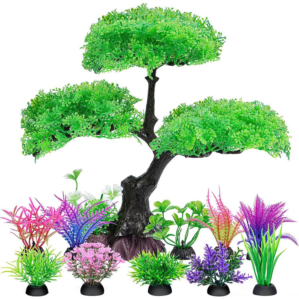 TUWENA Aquariendeko Aquarium Artificial Plastic Plants Decoration, Tree Aquarium Decor Set