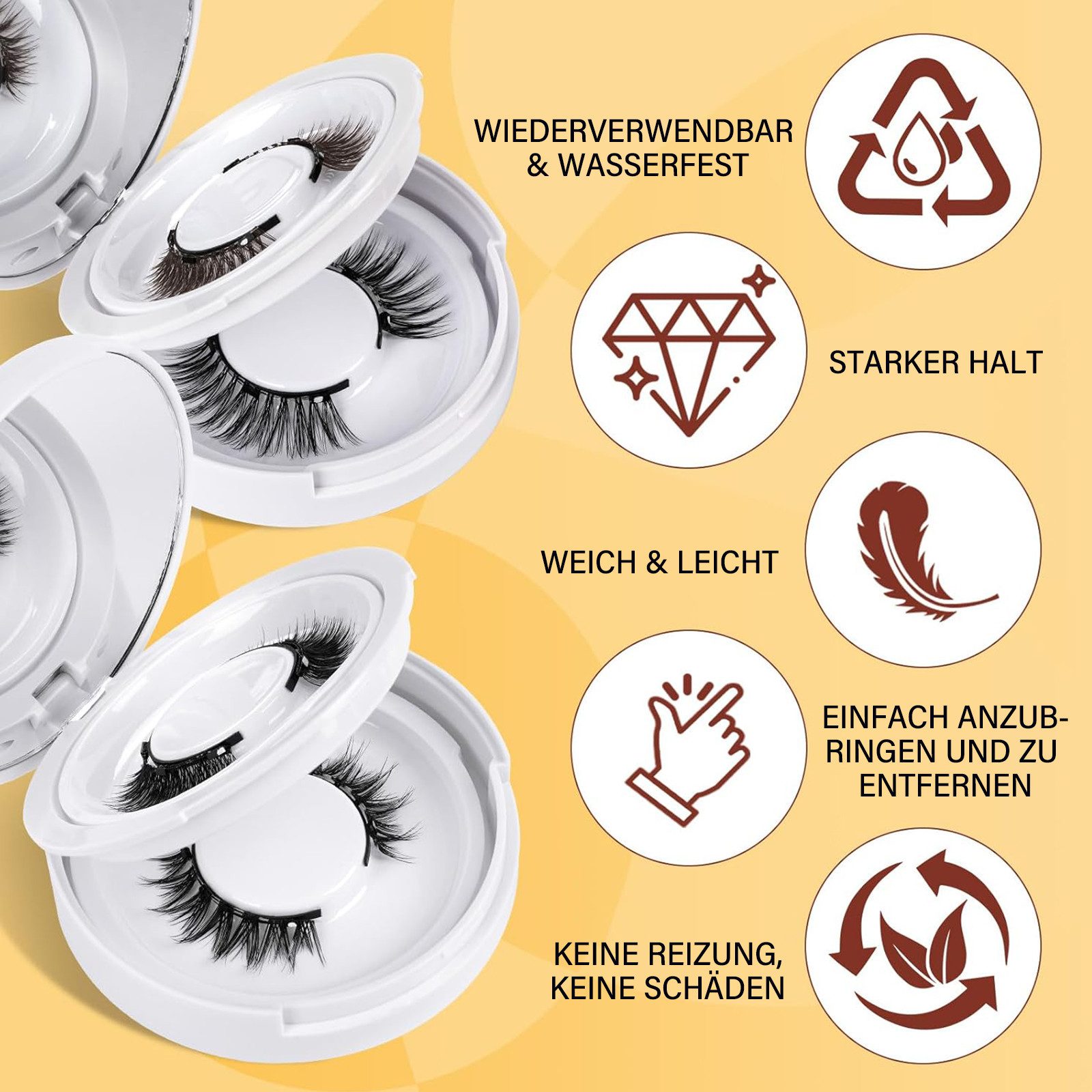 MOPUEA Magnetwimpern Magnetische Wimpern 4 Paar Ohne Kleber Wiederverwendbar mit Spiegelbox, Magnetische Wimpern mit Applikator und Spiegelbox, 4 tlg., Leicht wiederverwendbar und ideal für Anfänger geeignet