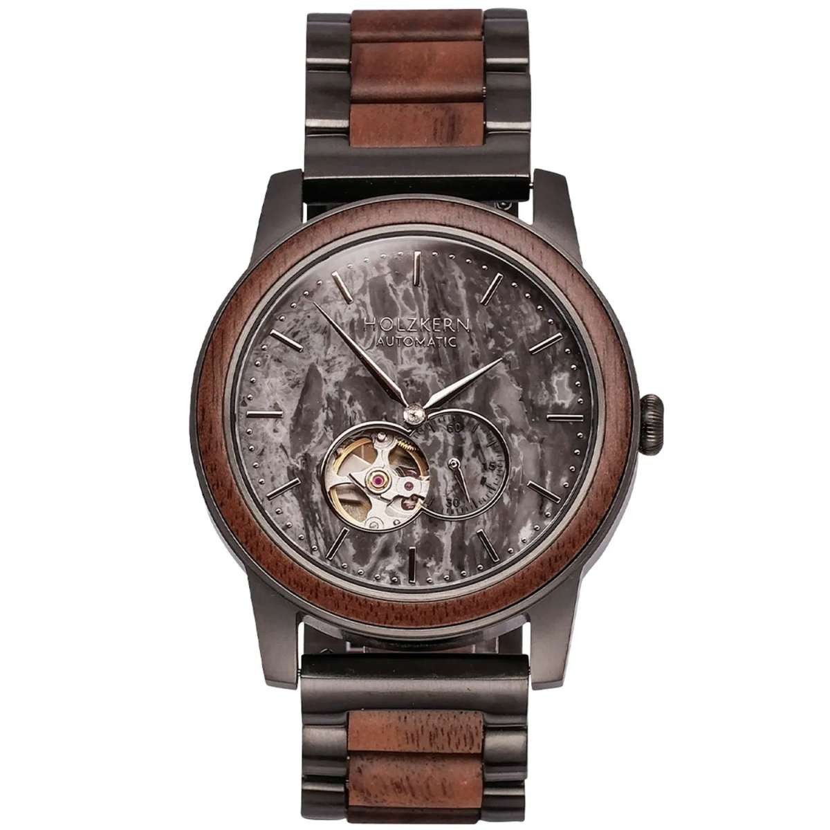 Holzkern Automatikuhr 9120078331828, Herrenarmbanduhr Automatik Chicago Walnuss/Marmor