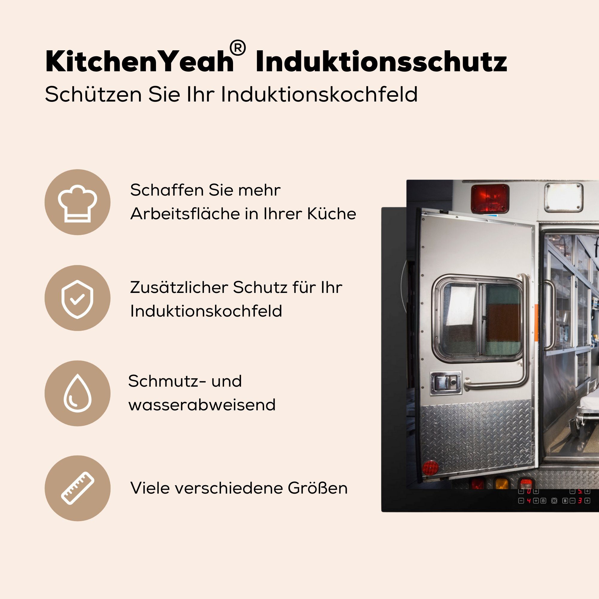 81x52 Türen, Krankenwagen die offenen Induktionskochfeld mit Ceranfeldabdeckung küche, MuchoWow für Vinyl, Herdblende-/Abdeckplatte (1 cm, tlg), Schutz