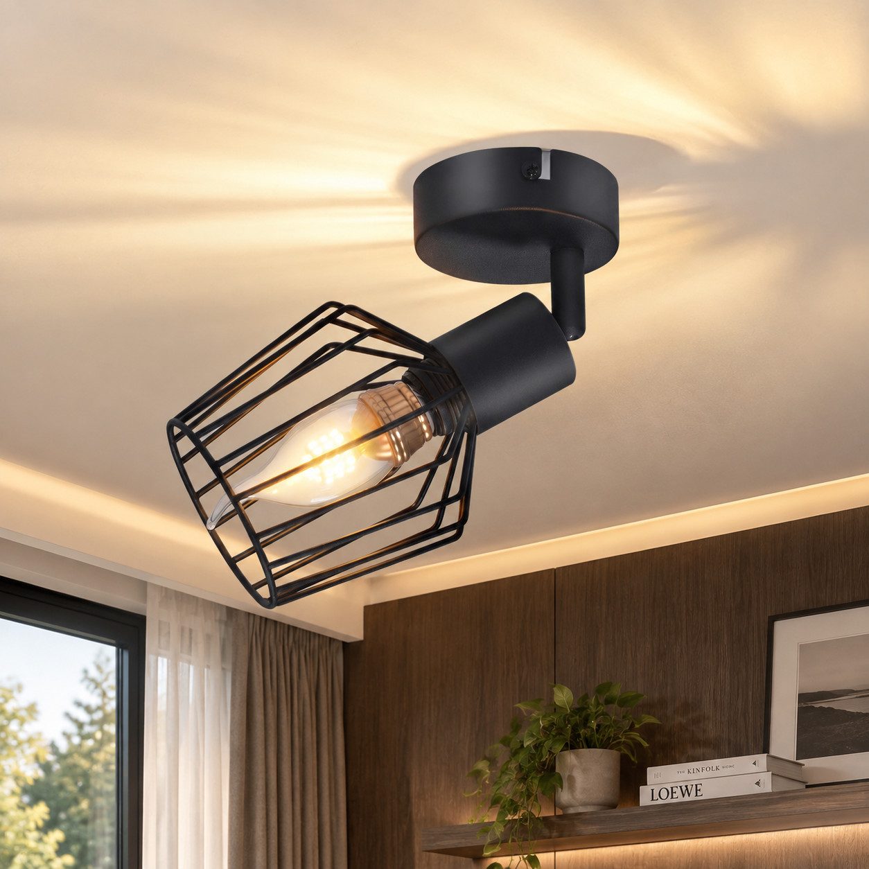 Nettlife Deckenstrahler Vintage Schwarz/Weiß E14 1/2/3/4/6 Flamming Industrial, Drehbar 350°, LED wechselbar, für Flur Küchen Schlafzimmer, Wohnzimmer, Esszimmer