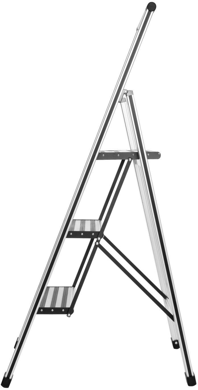 WENKO Trittleiter Modell Alu-Design (2-St), stabile Klapptritt Leiter, rutschsicher, bis 150 kg, mit Leiternhalter