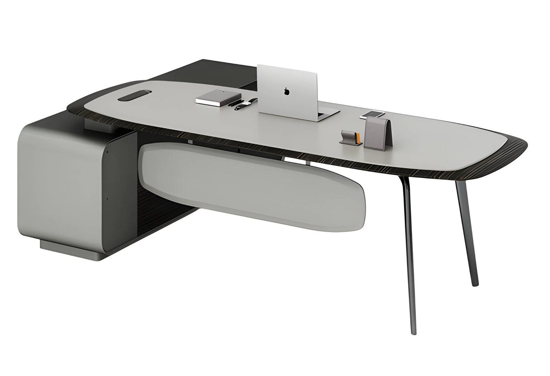 Xlmoebel Schreibtisch Moderner Holzschreibtisch in Grau Schwarz mit Ablage und Stauraum, Made in Europa