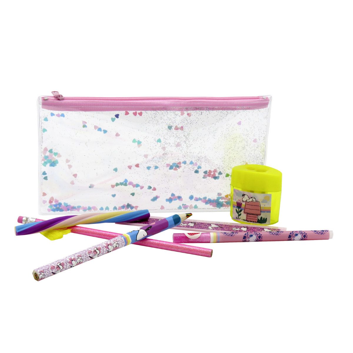 Snoopy Federmäppchen Schreibwaren Set mit Federmäppchen Lineal Radiergummi und Stift, (Set)