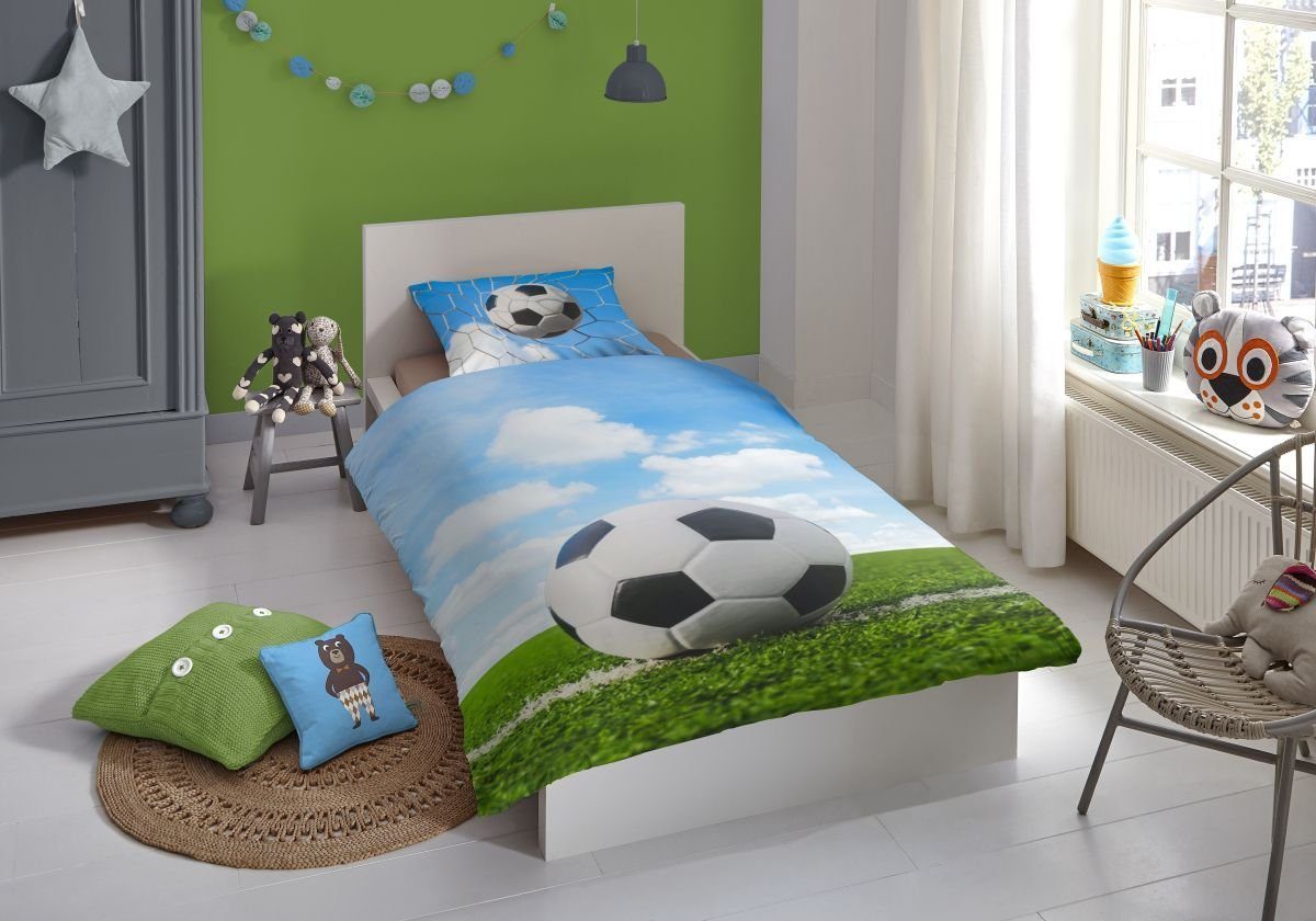 Bettwäsche Fußball Постільна білизна 135x200 Baumwolle, good morning, Baumolle, 2 teilig, Bettbezug Kopfkissenbezug weich hochwertig bettwäsche fussball 135x200