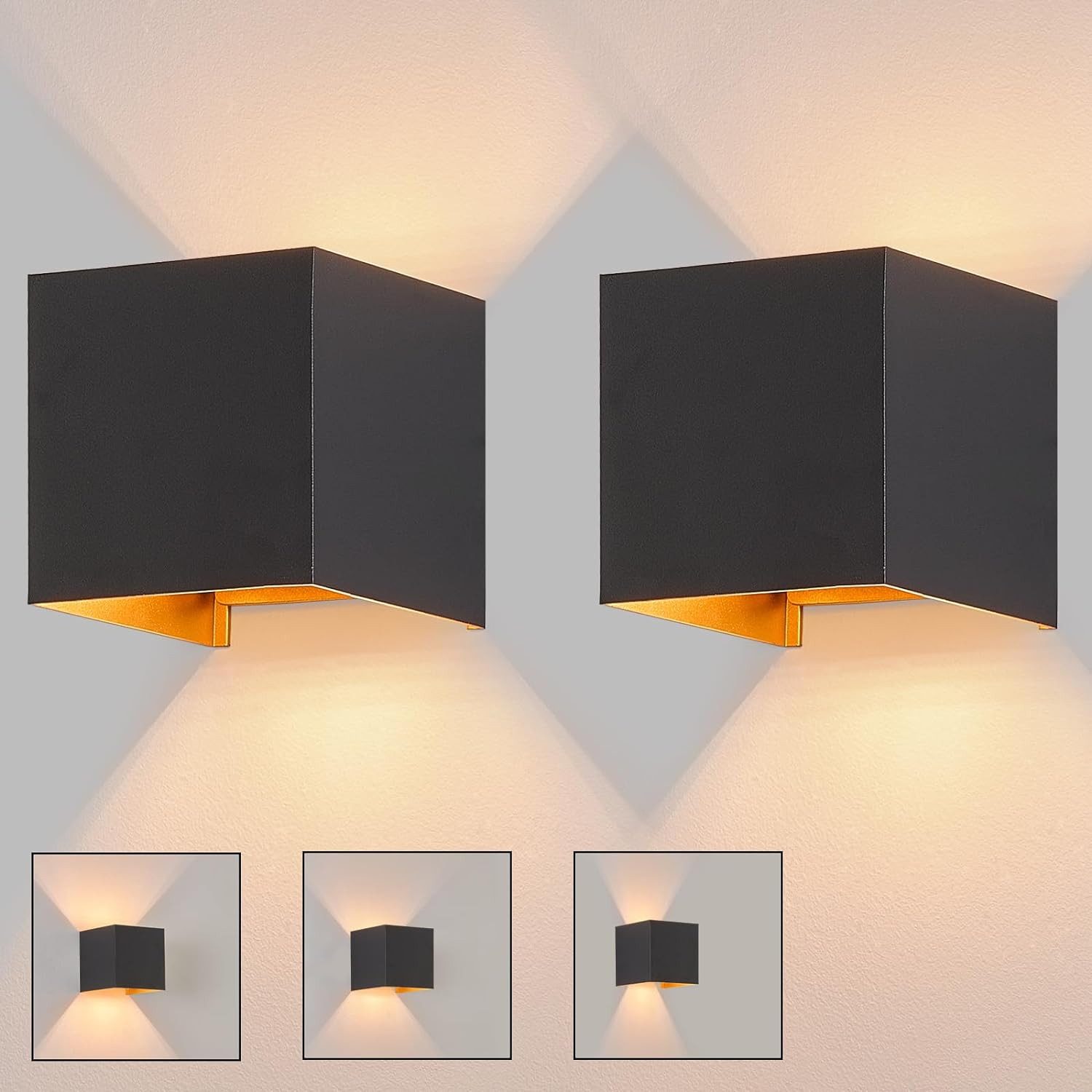ZMH LED Wandleuchte Innen Wandlampe 5W Außenlampe Warmweiß Wand Flur, LED fest integriert, Wand Flur Schwarz-Gold