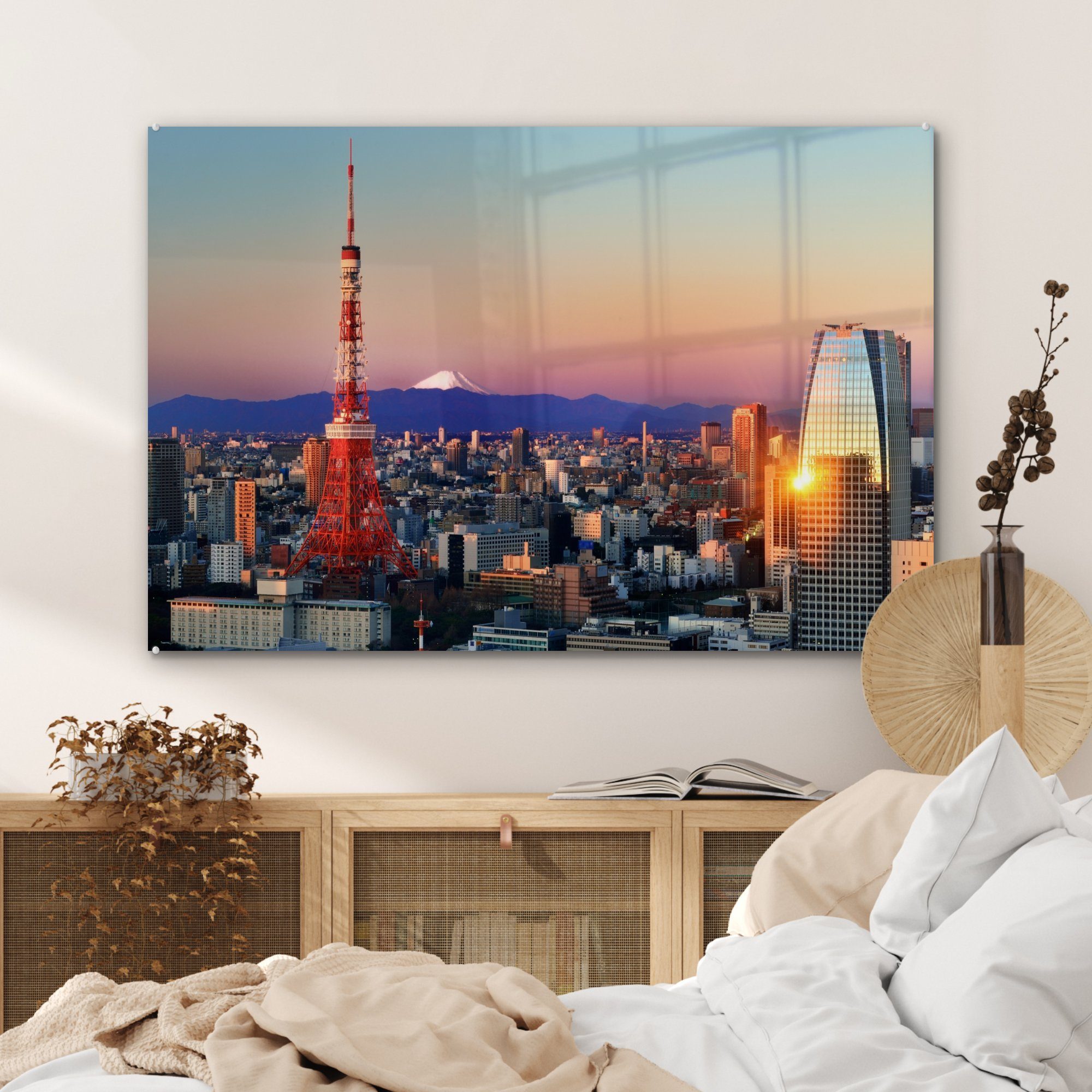 St), Tokioter Acrylglasbild MuchoWow (1 bei Acrylglasbilder & Schlafzimmer Wohnzimmer Sonnenuntergang, Türme