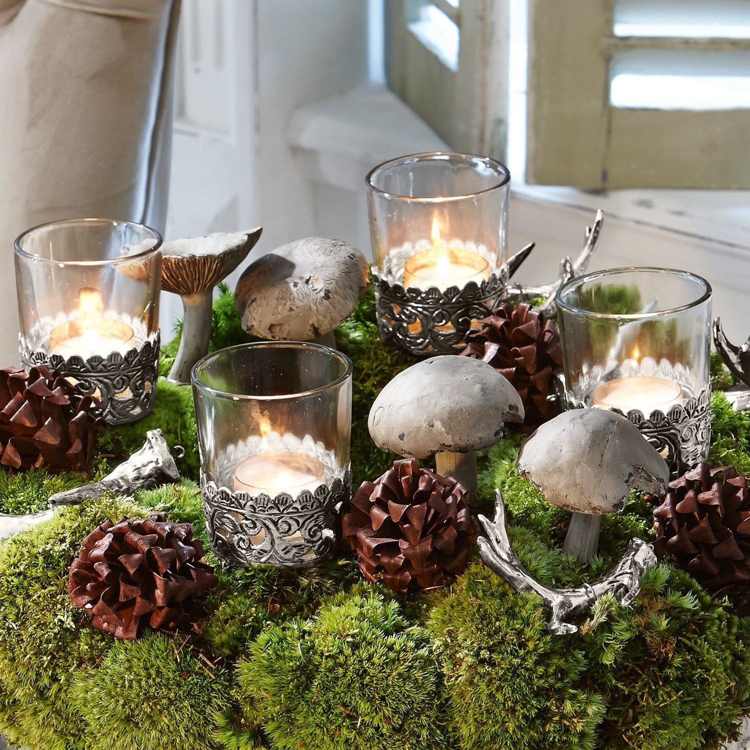 Mirabeau Adventskranz Windlicht 4er Set Pinelle klar/silber