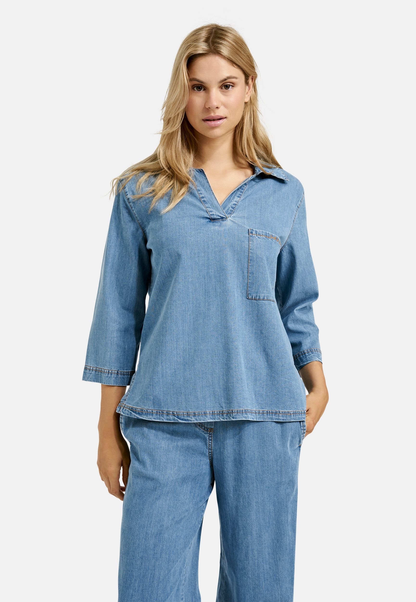 Langarmbluse Polo Bluse - Casual Fit