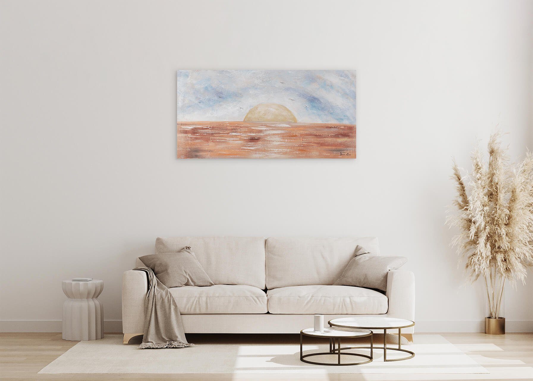 Gemälde Wandbild Sunrise cm, of New HANDGEMALT 120x60 Wohnzimmer Leinwandbild Life KUNSTLOFT 100%