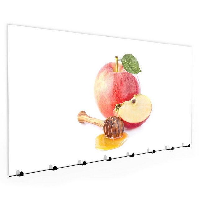 Primedeco Garderobenpaneel „Garderobe, Schlüsselbrett mit Magnetwand und Memoboard aus Glas mit Motiv Apfel und Honig“