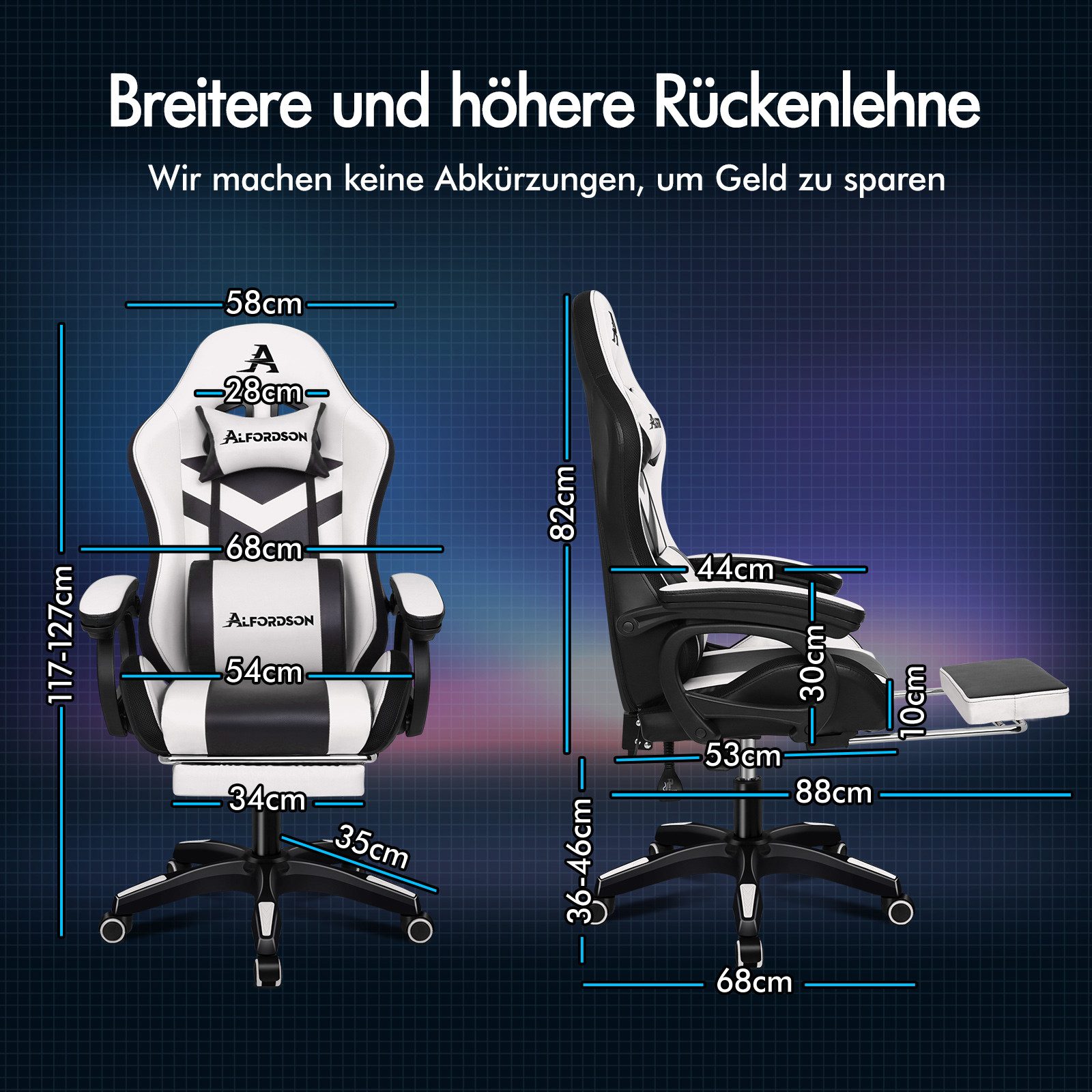 ALFORDSON Gaming-Stuhl Ergonomisch, Gamer Stühle mit Lendenwirbelkissen, Ko günstig online kaufen