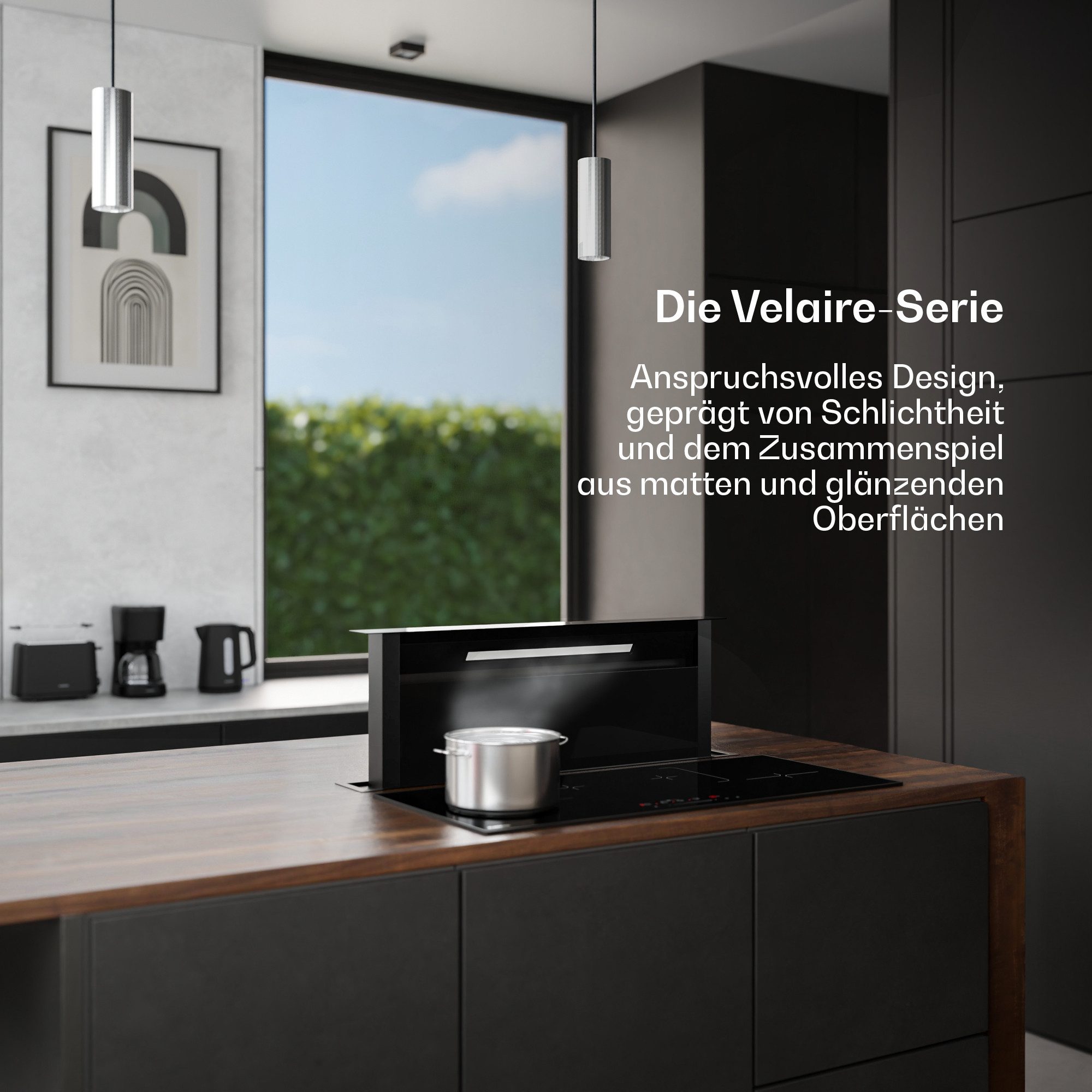 Klarstein Deckenhaube Velaire Serie Velaire Downdraft 90 cm 906 m³/h A++ Touch LED Glas matte Akzente Velaire, Dunstabzugshaube Downdraft Kochfeldabzug Umluft Abluft 906 m³/h