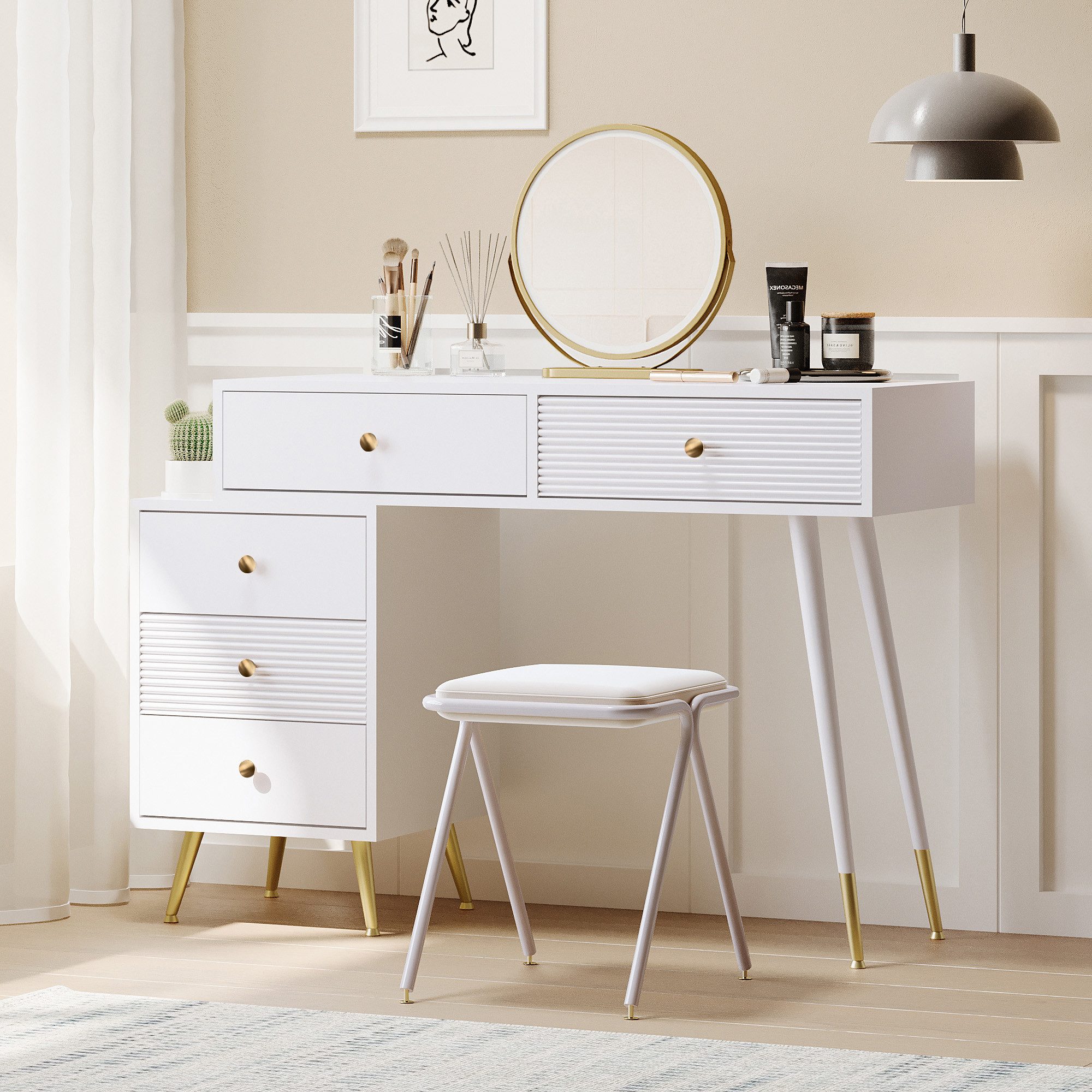 Flieks Schminktisch, Kosmetiktisch mit LED-Spiegel und Seitenschrank ohne S günstig online kaufen