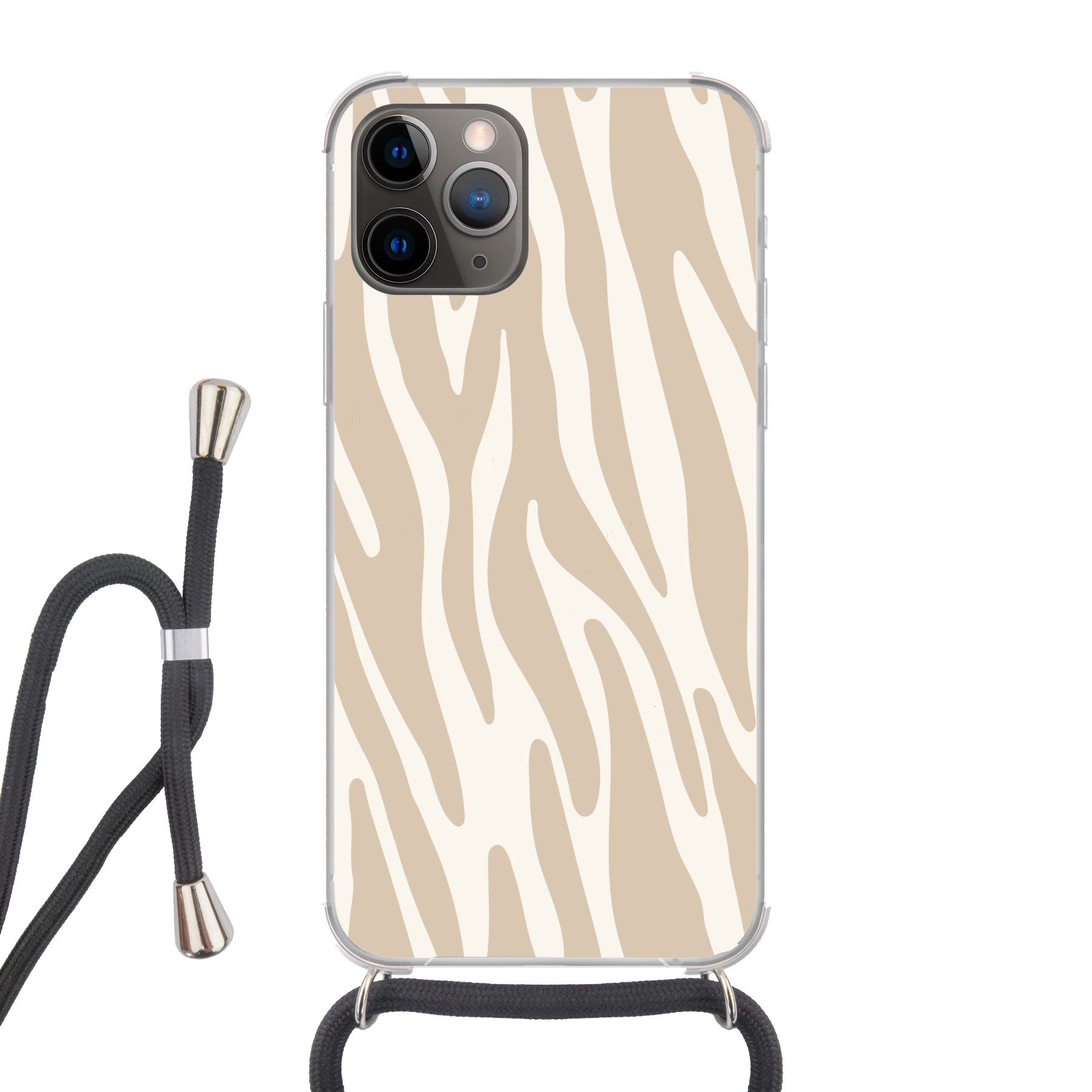MuchoWow Handyhülle für Apple iPhone 13 Pro Max Zebramuster - Beige - Weiß - Tiermuster, Tragbare Handyhüllen mit Kette zum umhängen, Handykette Handyband