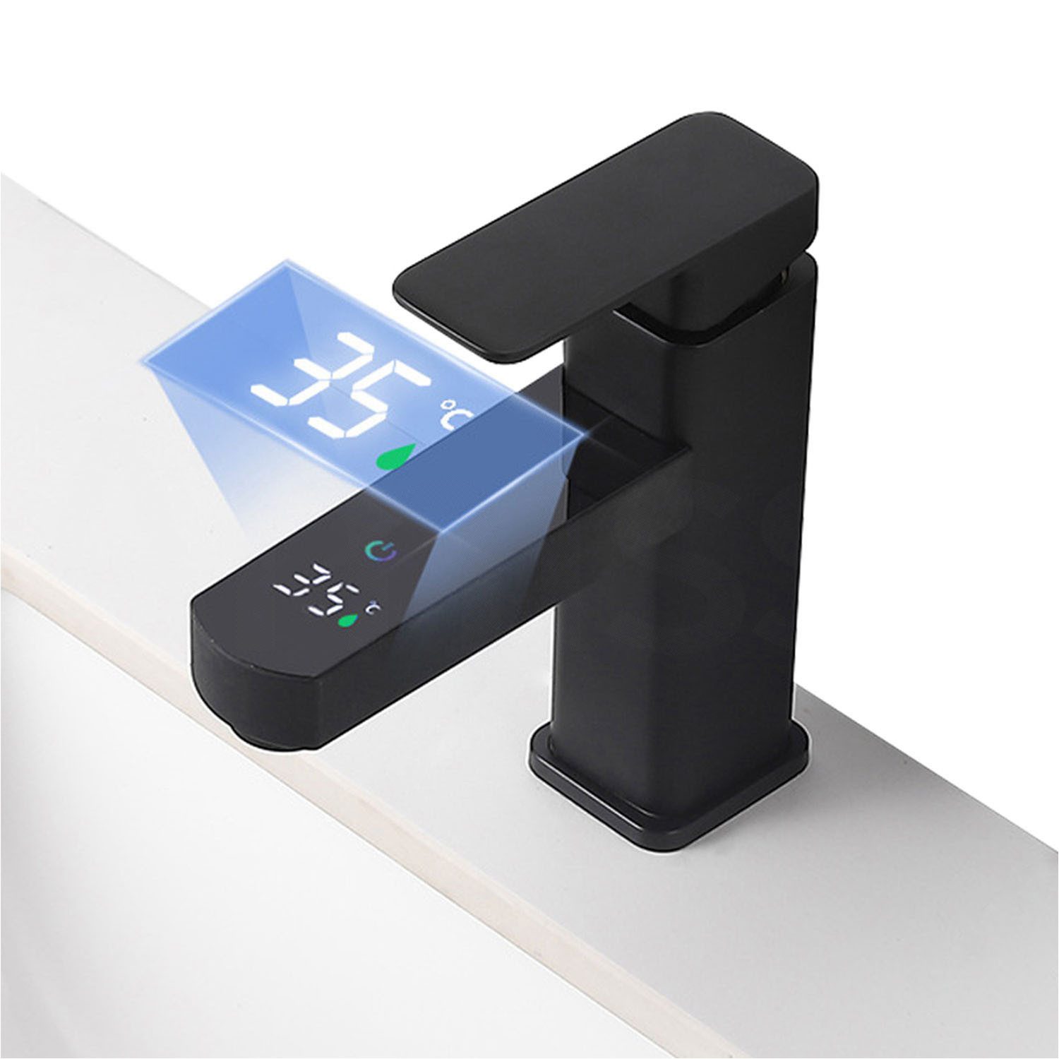 Refttenw Waschtischarmatur LED Wasserhahn Badarmatur Digitaler Temperaturanzeige Integriertes, Küchenarmatur