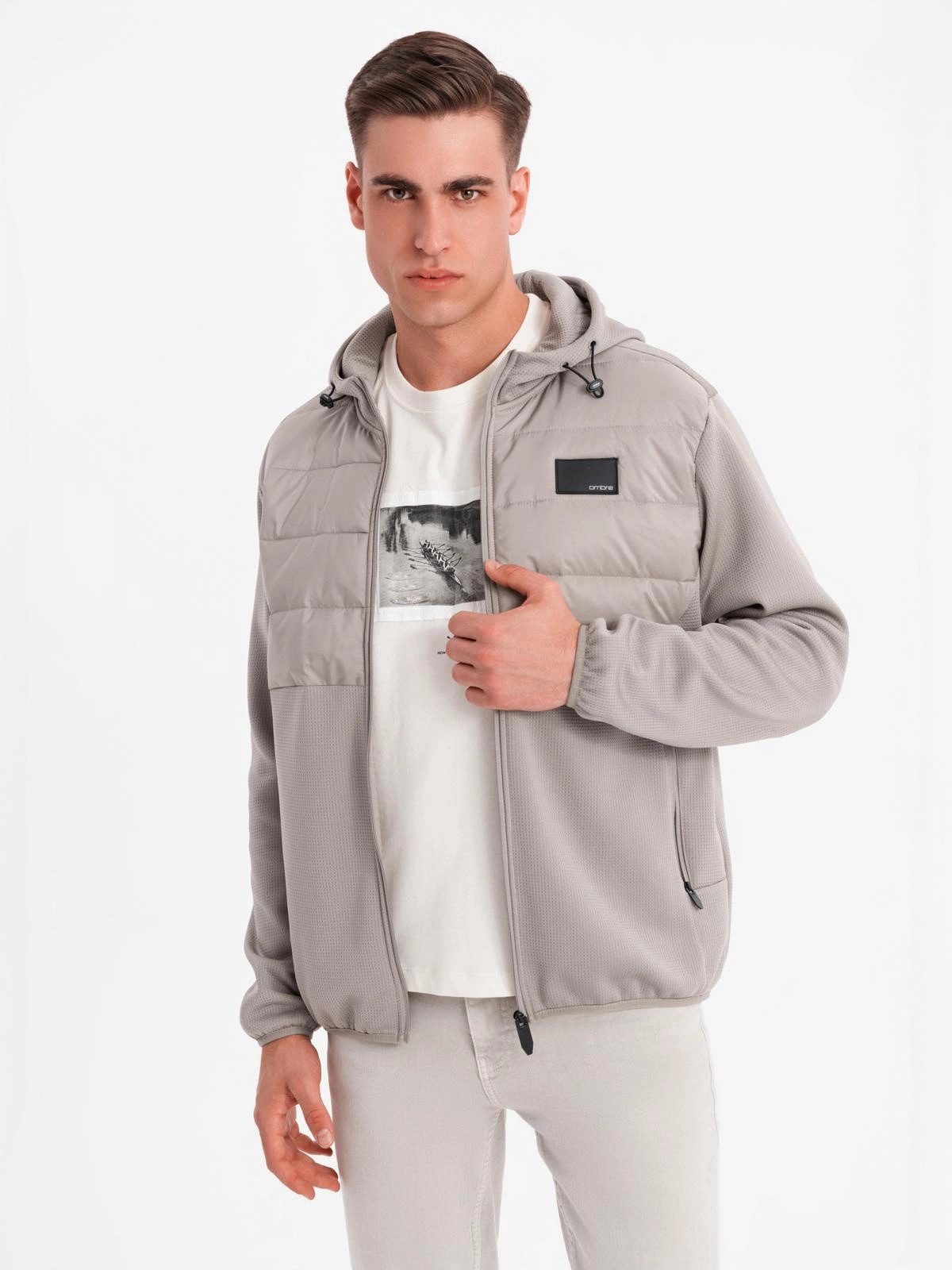 OMBRE Allwetterjacke Leichte Herrenjacke aus Materialkombinationen mit Kapuze