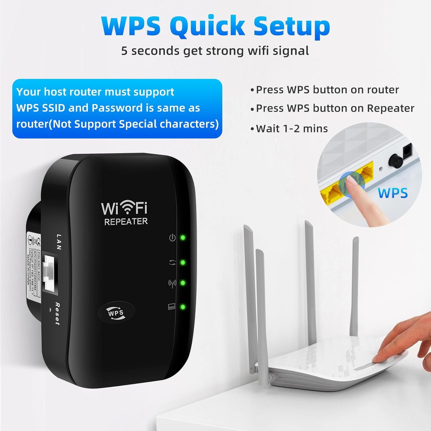 Forrlite 300Mbit/s 2.4GHz WiFi Extender Booster Repeater/AP Modus mit WPS WLAN-Repeater, Kompatibel mit allen WLAN Geräten – Bild 5 von 5