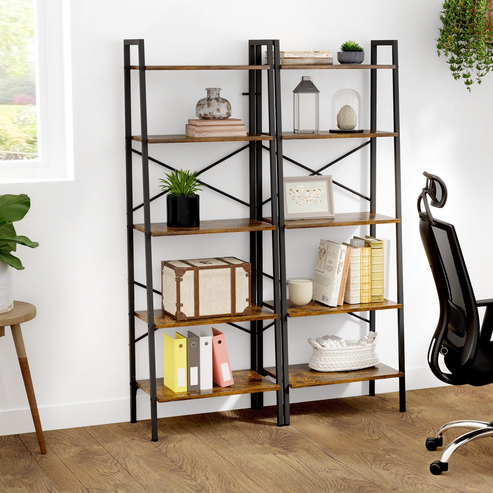 Oak&Tea Bücherregal Regal 5 Ebenen, Leiterregal 172 cm, Offenes Standregal