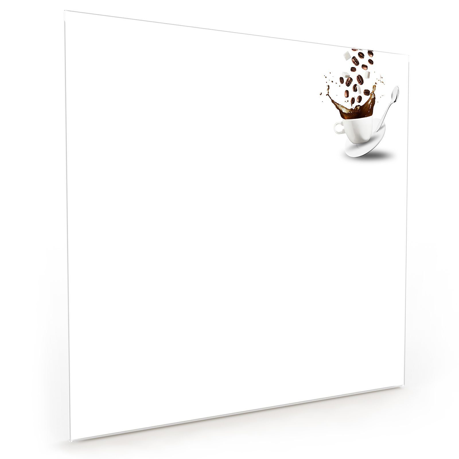 und Küchenrückwand Spritzschutz Glas mit Motiv Kaffeetasse Primedeco Löffel Küchenrückwand