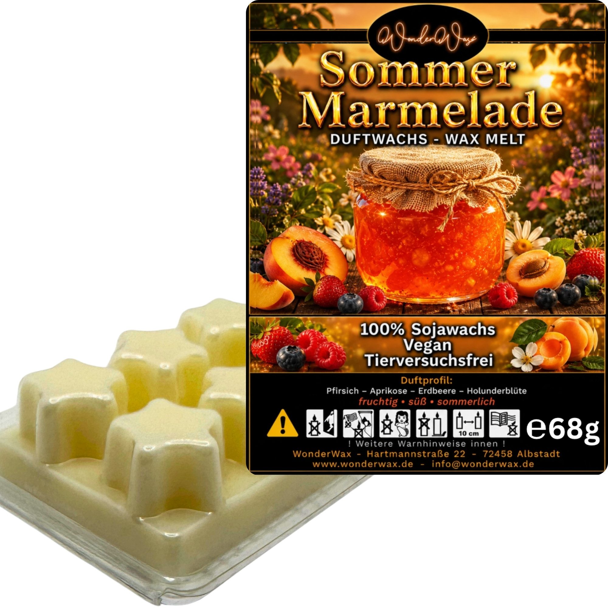 WonderWax Duftwachs WonderWax® Duftwachs 6 Sterne, (Sommer Marmelade), Duftrichtung: Sommer Marmelade