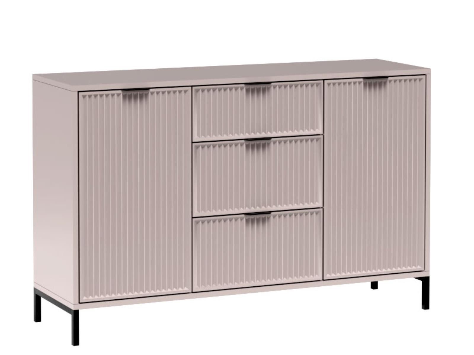 Compleo Schubkastenkommode VIVAS, Modern stil, geriffelte Front, mit 3 Schubladen und 4 Türen