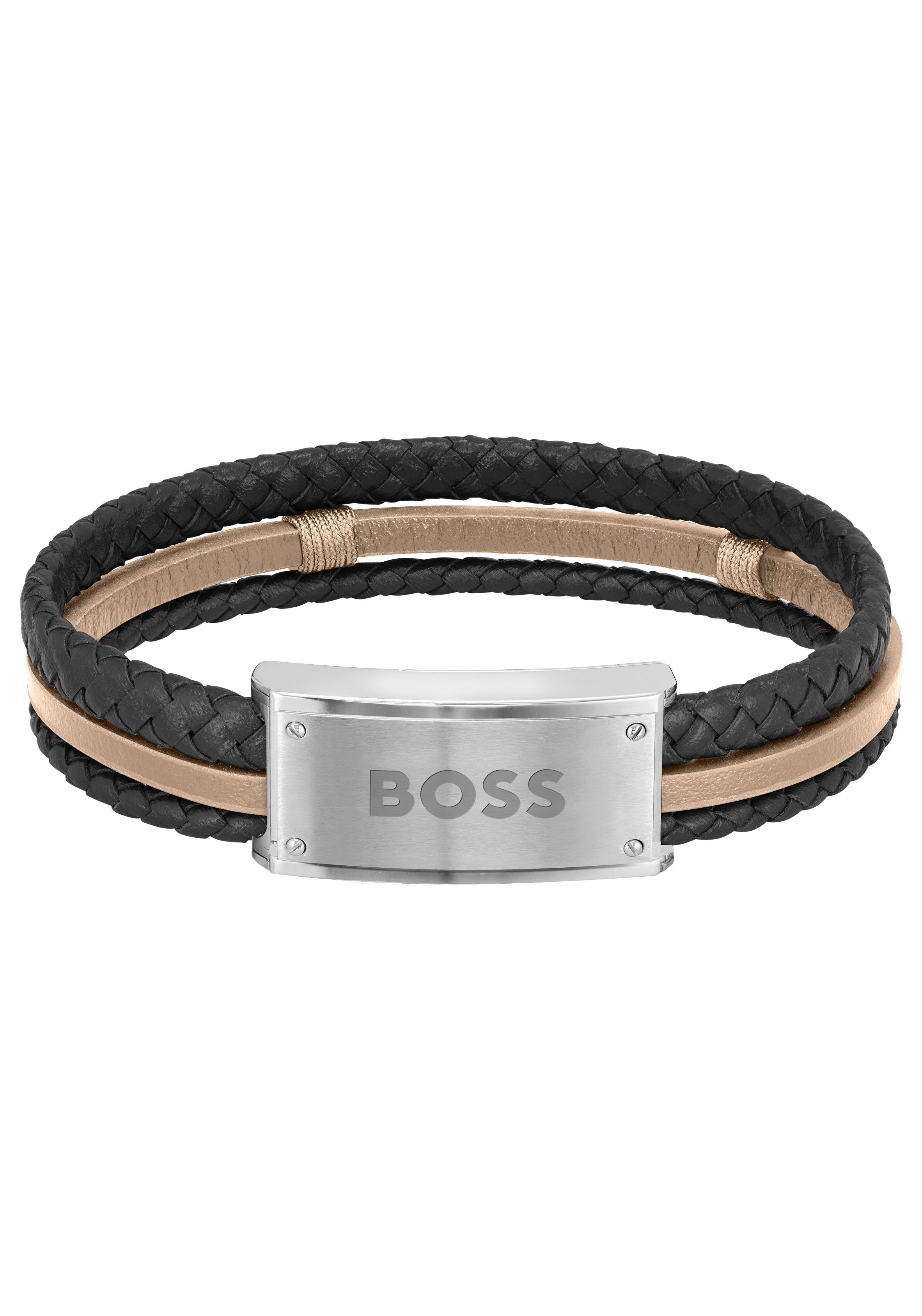 BOSS Armband Schmuck Edelstahl Armschmuck Lederarmband GALEN, zu Hoodie, Shirt, Jeans, Sneaker, Underwear, HUGO, BOSS ORANGE! braun-schwarz | Edelstahlarmbänder