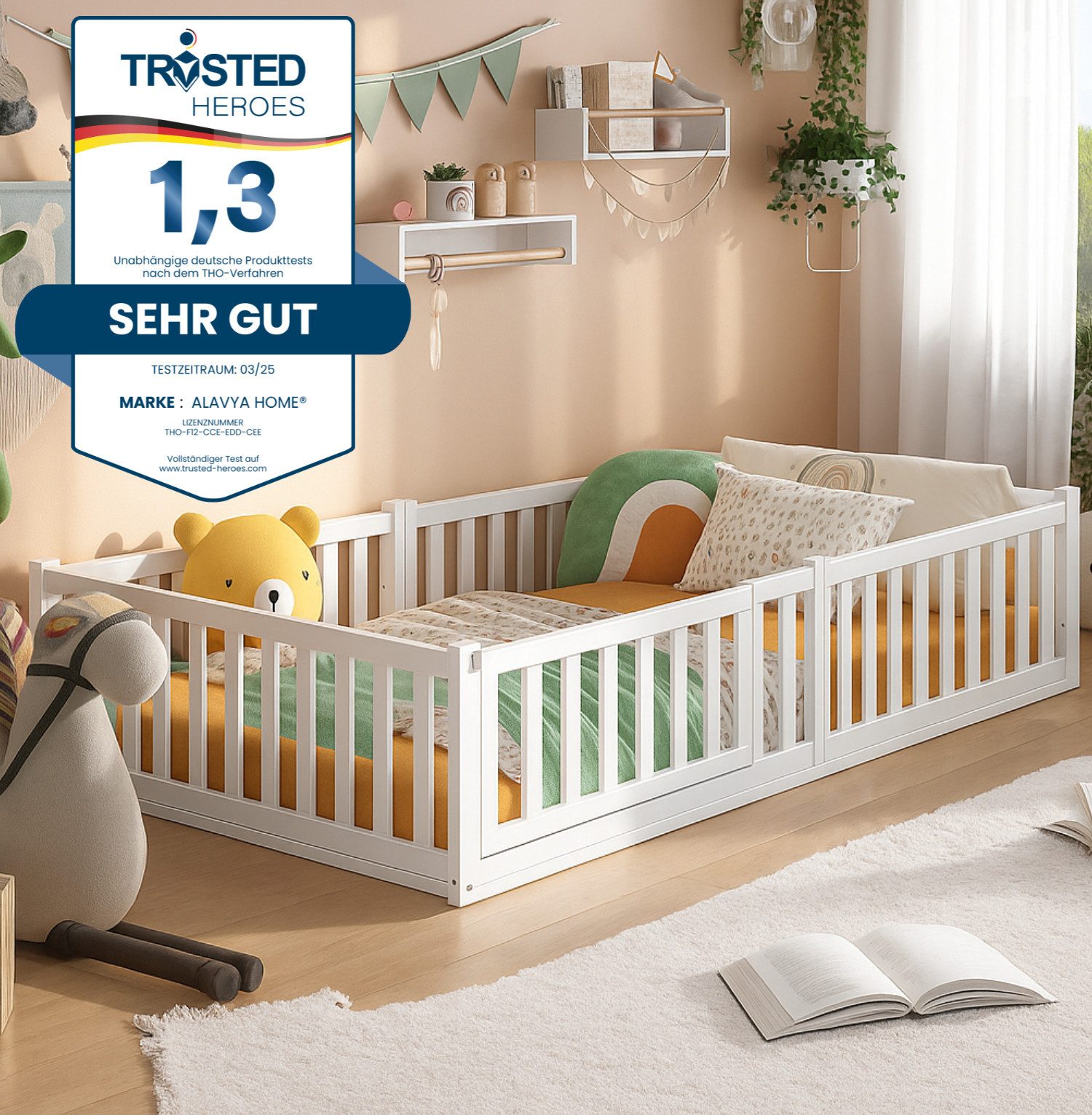 Alavya Home® Kinderbett Bodenbett "TITAN" mit Tür aus Buche FSC® 100% zerti günstig online kaufen