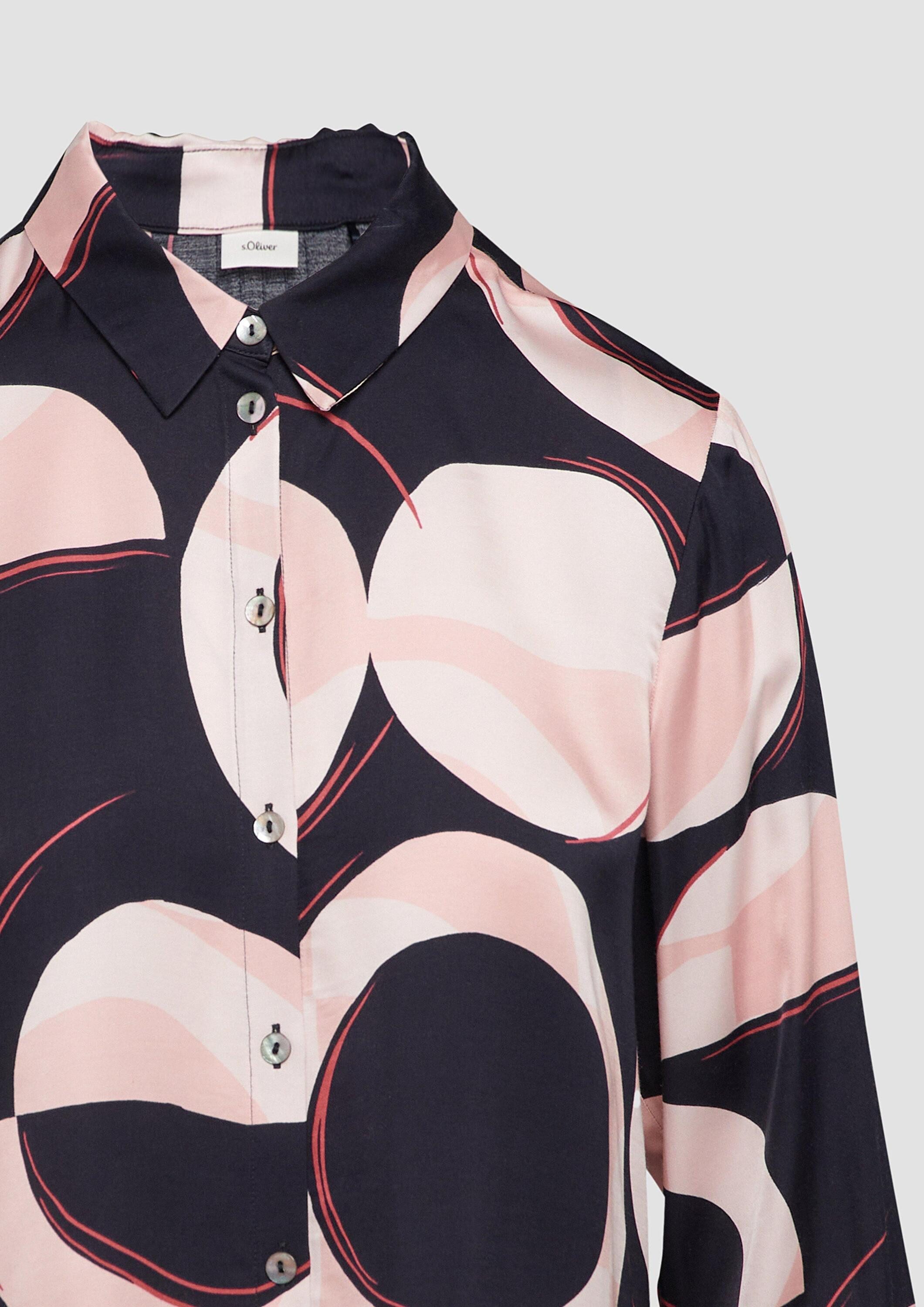 s.Oliver Langarmbluse Bluse Satinierte Longbluse mit Falten-Details