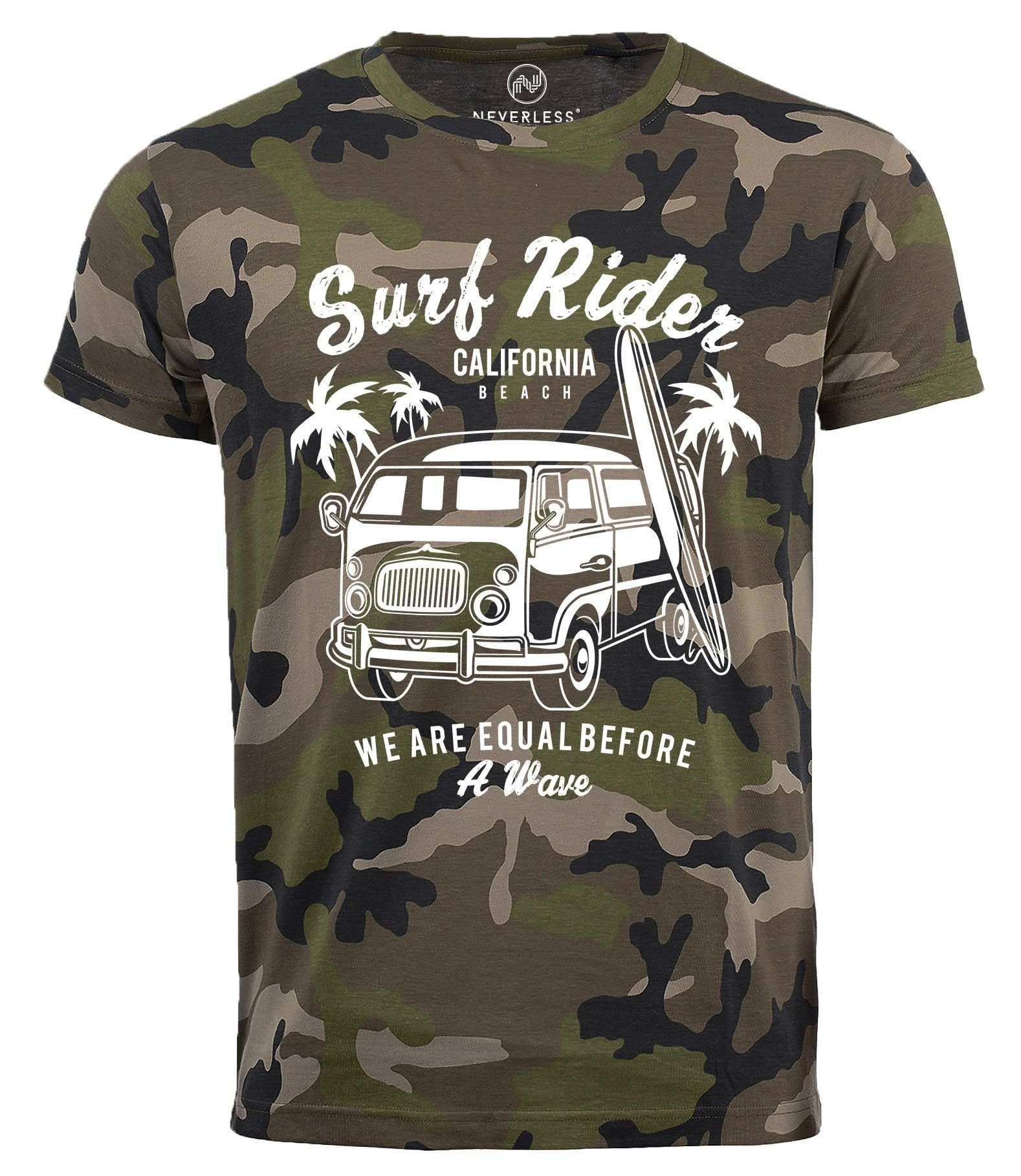 Camo Bus Abenteuer Herren Retro mit Print Surfing Fit T-Shirt Print-Shirt Neverless Neverless® Slim Surf