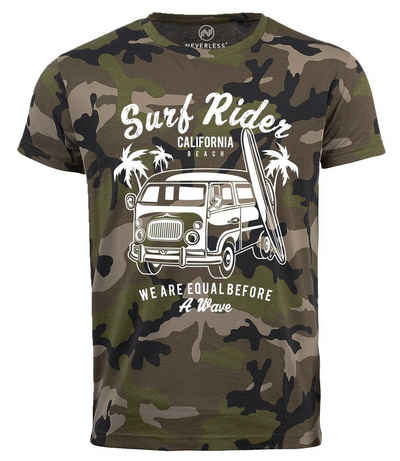 Neverless Print-Shirt Herren T-Shirt Surf Abenteuer Bus Surfing Retro Camo Slim Fit Neverless® mit Print